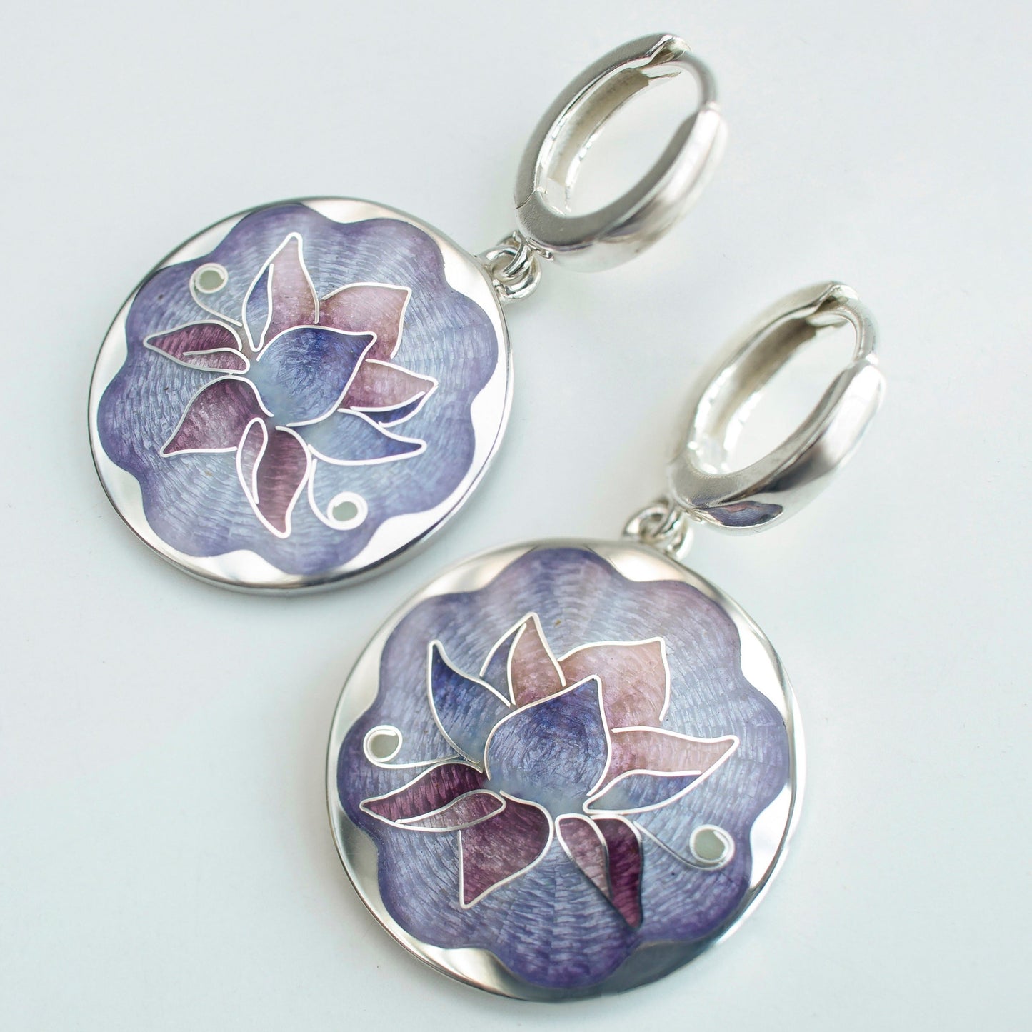 Cloisonne Enamel Waterlily Earrings