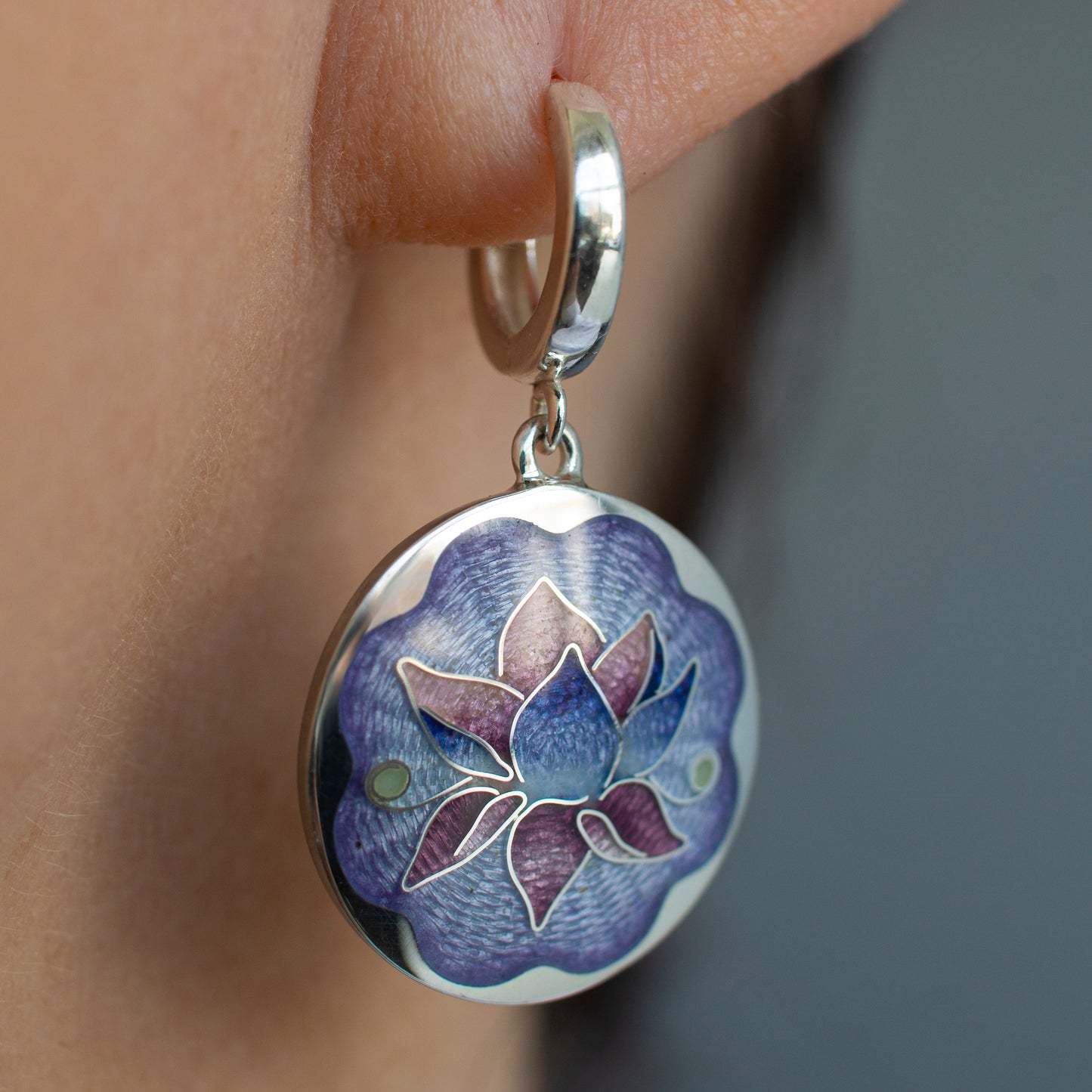 Cloisonne Enamel Waterlily Earrings