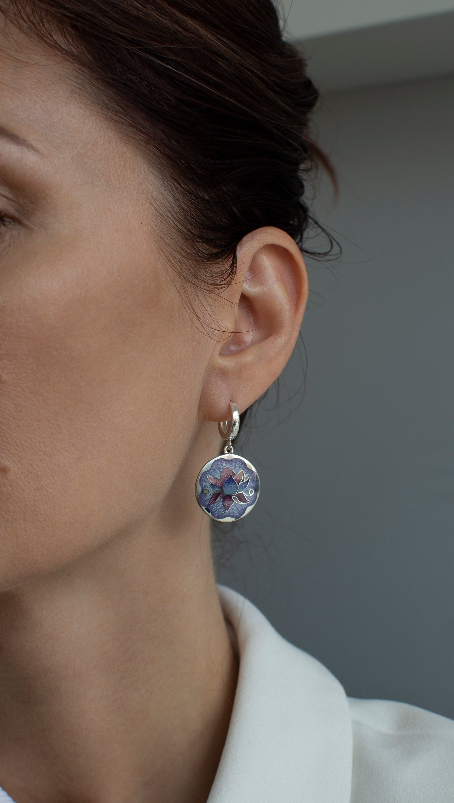 Cloisonne Enamel Waterlily Earrings