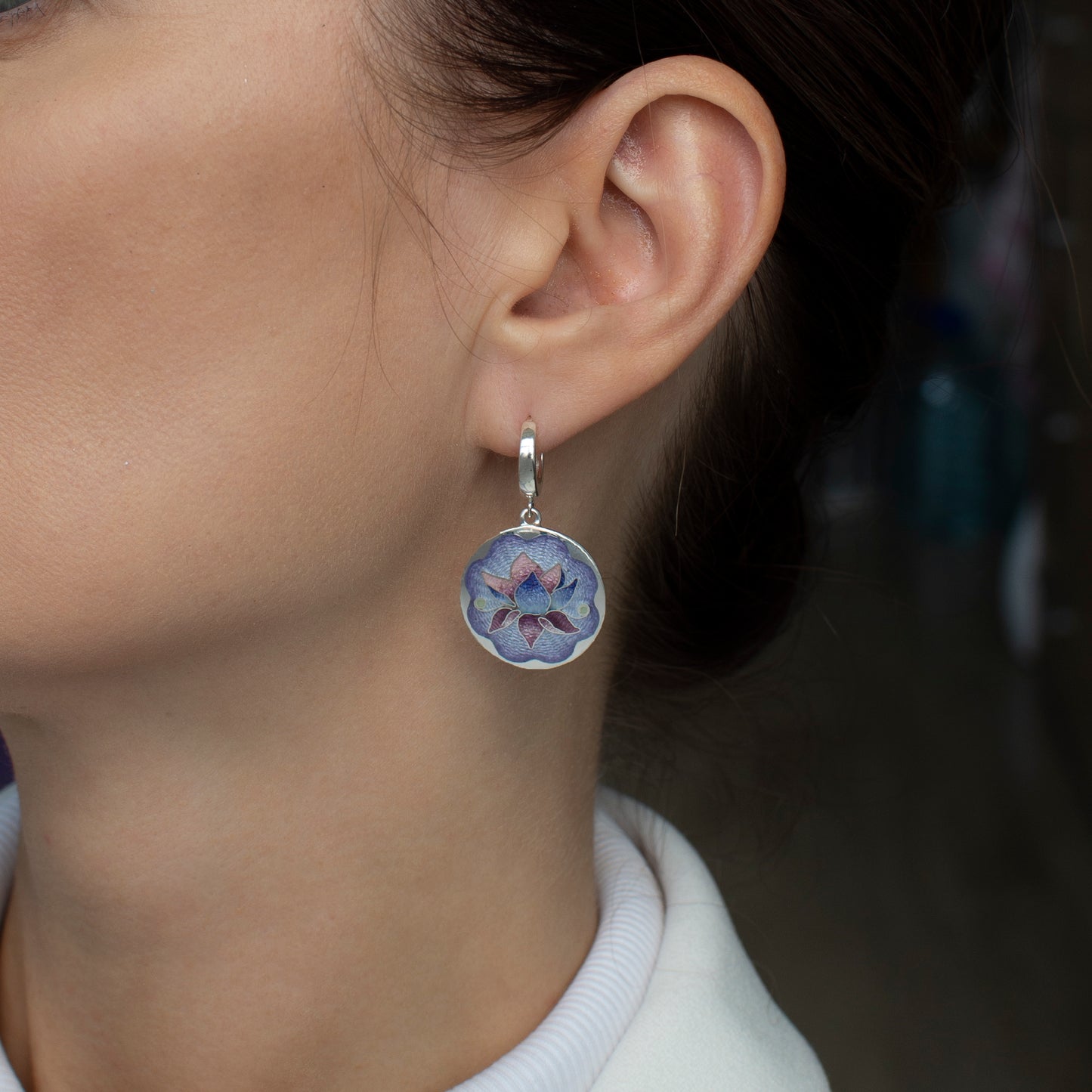 Cloisonne Enamel Waterlily Earrings