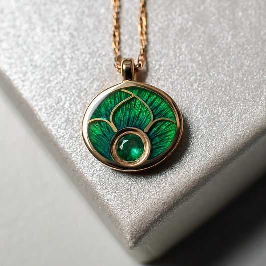 Emerald 18K Gold Pendant With Cloisonne Enamel