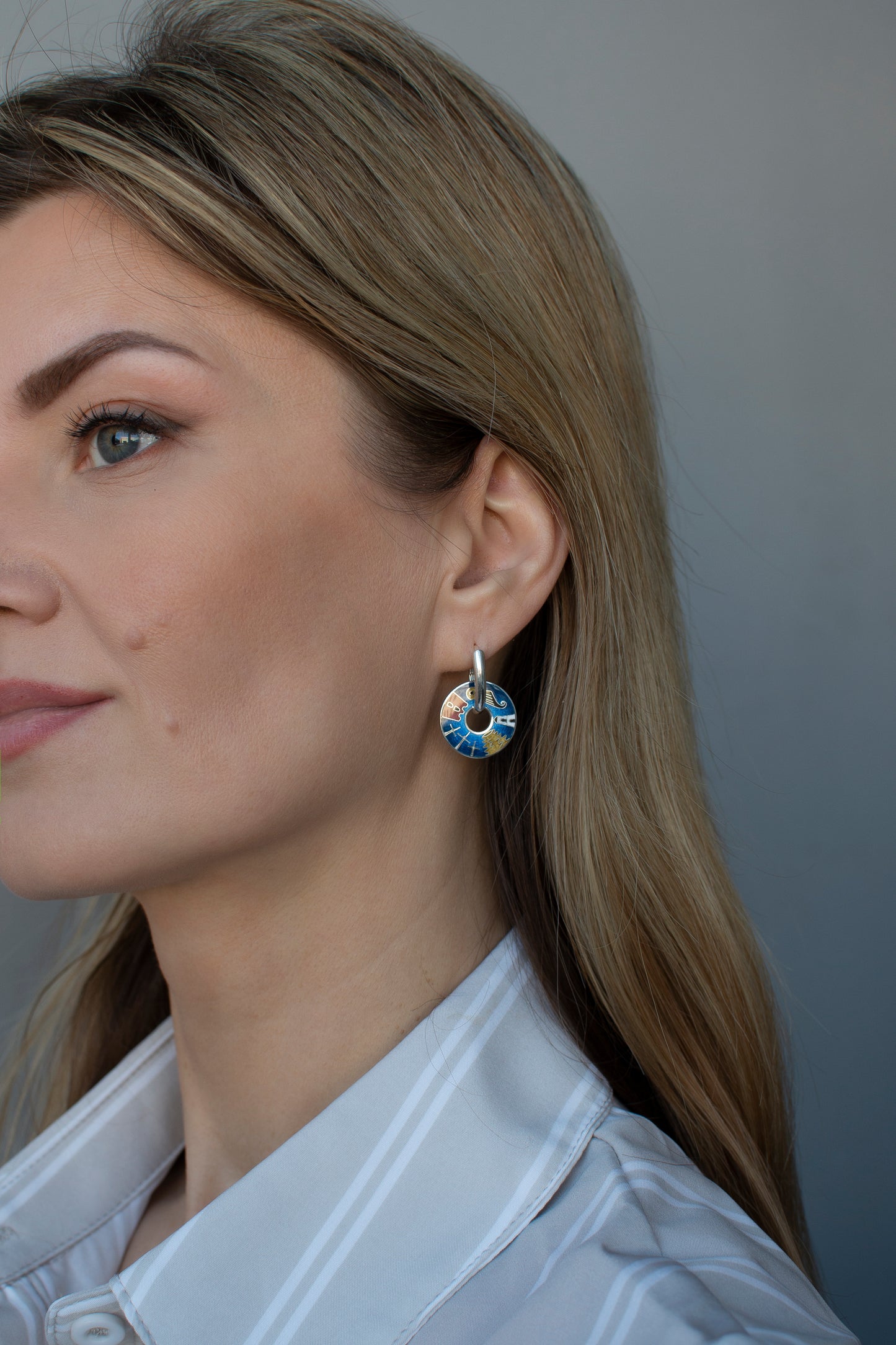 Cloisonne Enamel Earrings With Vilnius Symbols: Sterling Silver Reversible Jewelry