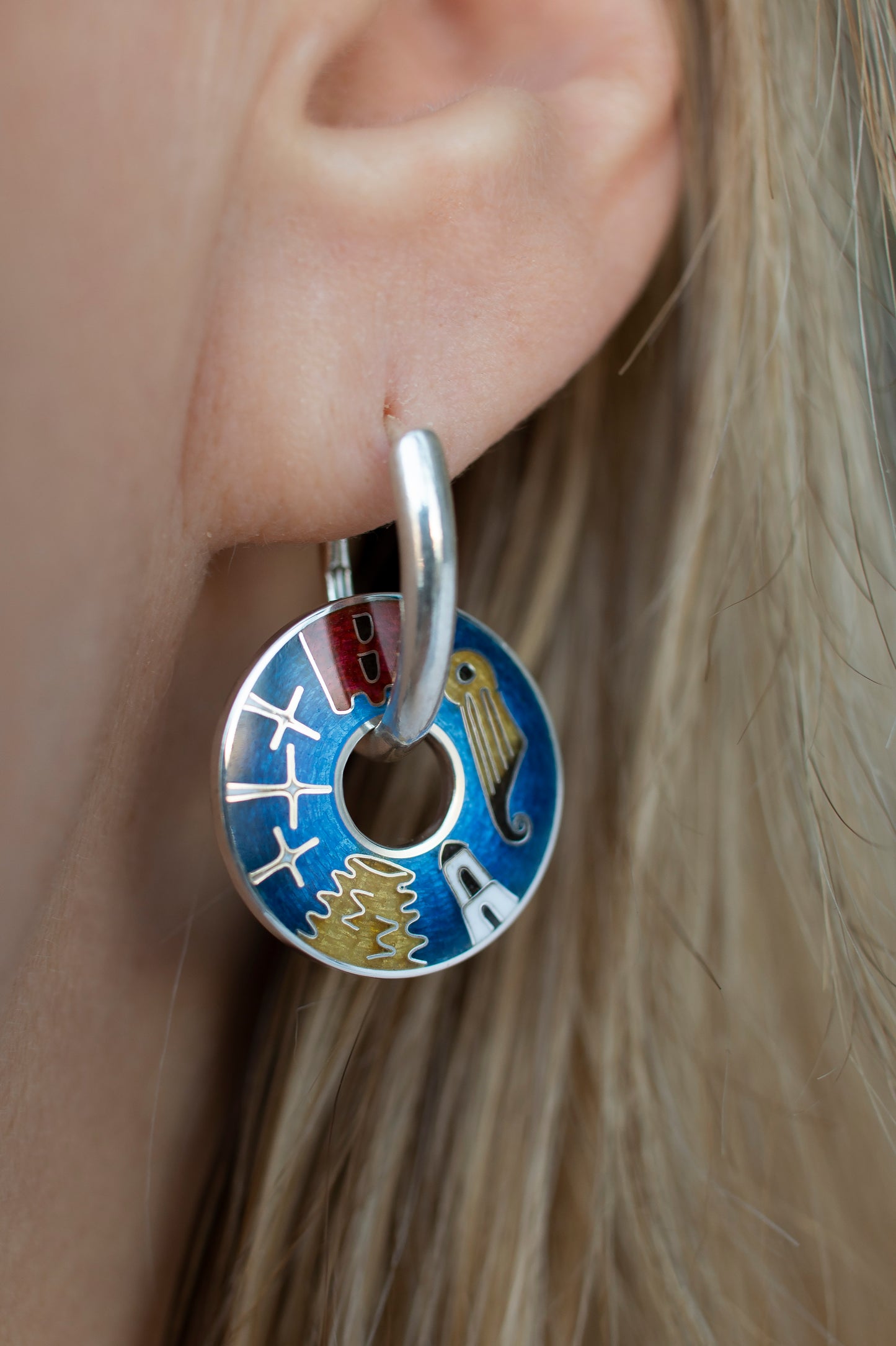 Cloisonne Enamel Earrings With Vilnius Symbols: Sterling Silver Reversible Jewelry