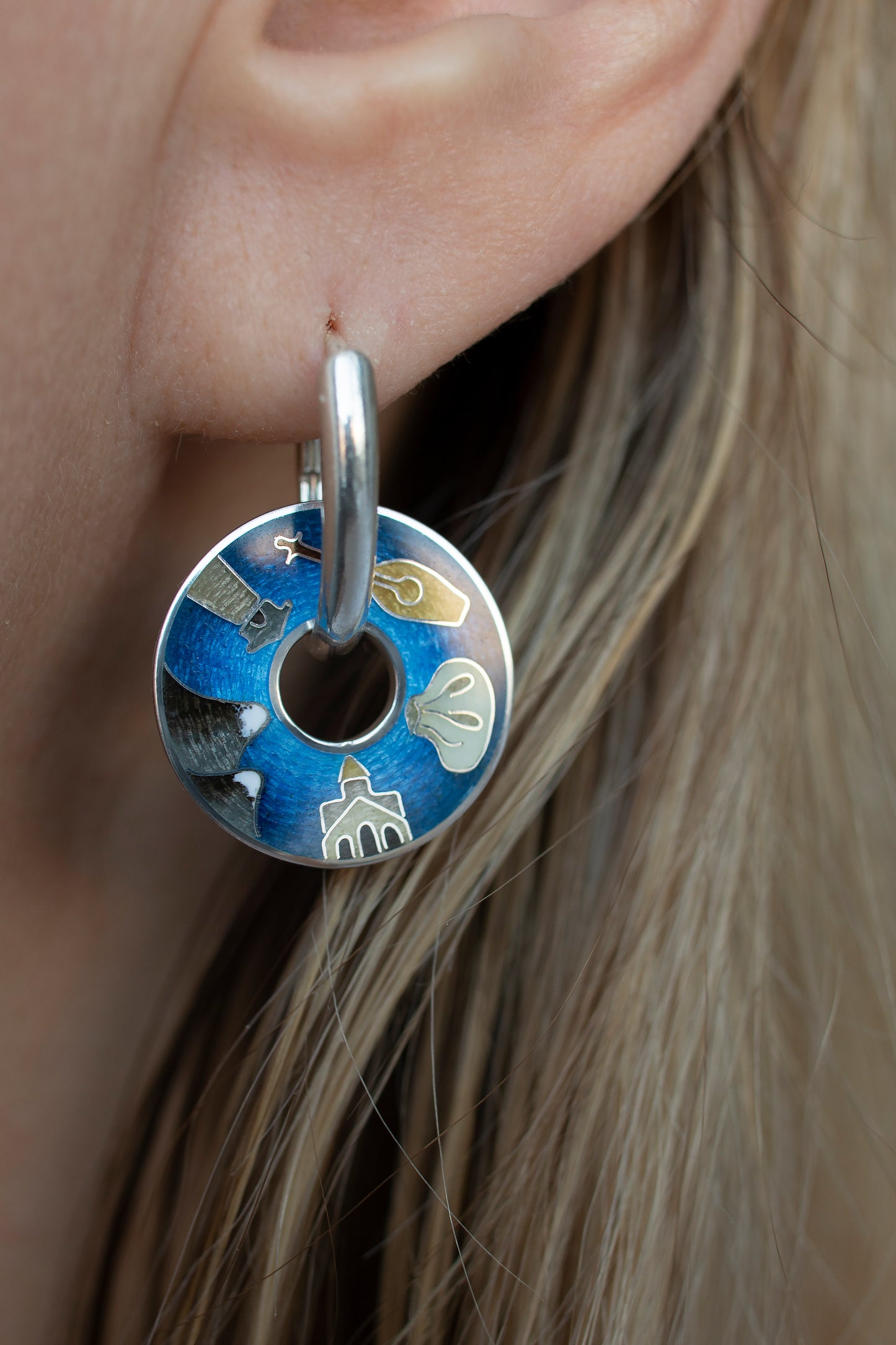 Cloisonne Enamel Earrings With Georgian Symbols: Sterling Silver Reversible Jewelry