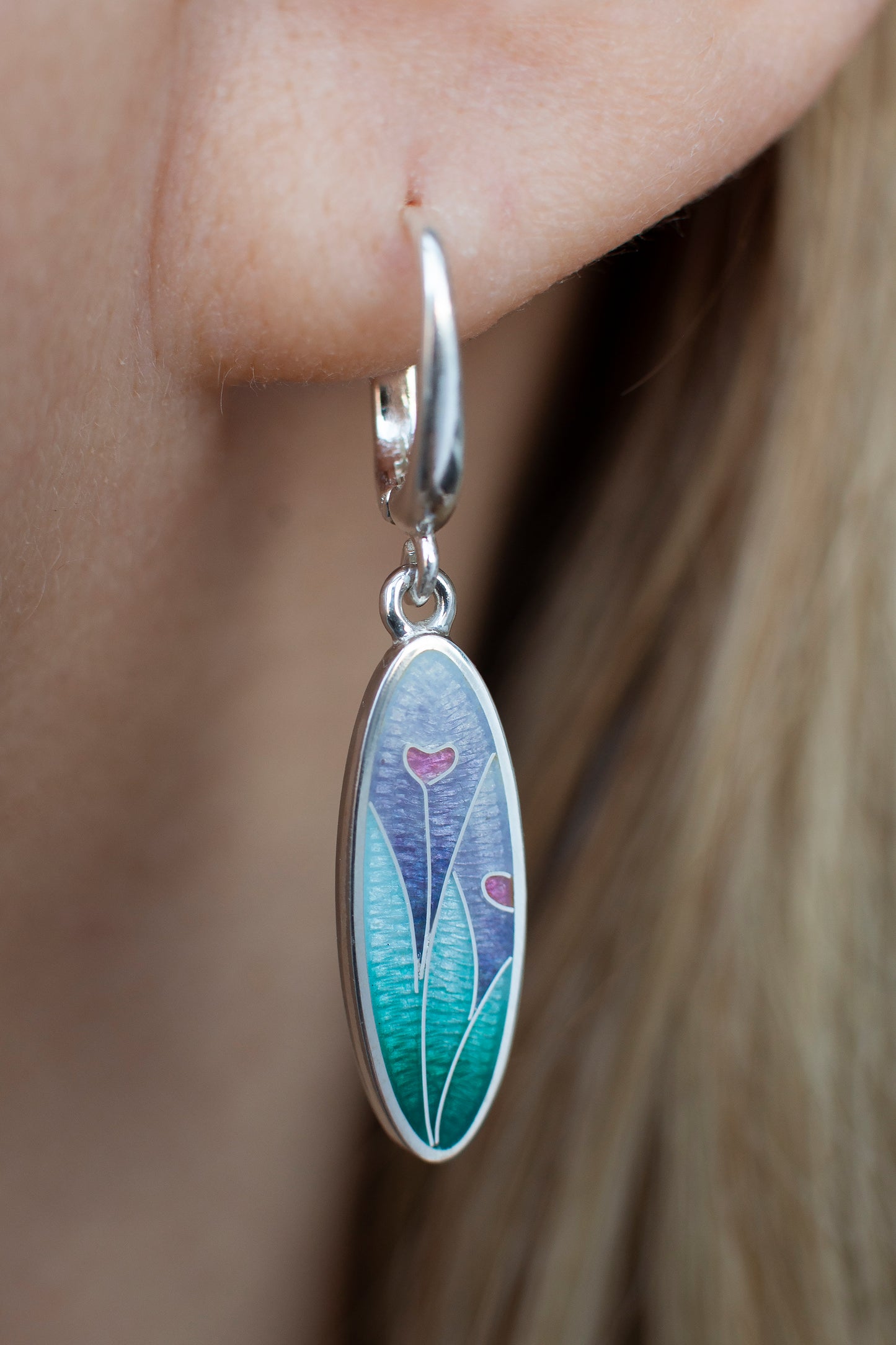 Hearts in Harmony: Sterling Silver & Cloisonne Enamel Earrings