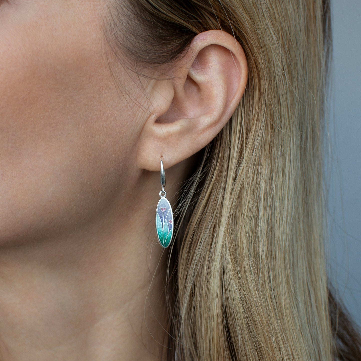 Hearts in Harmony: Sterling Silver & Cloisonne Enamel Earrings