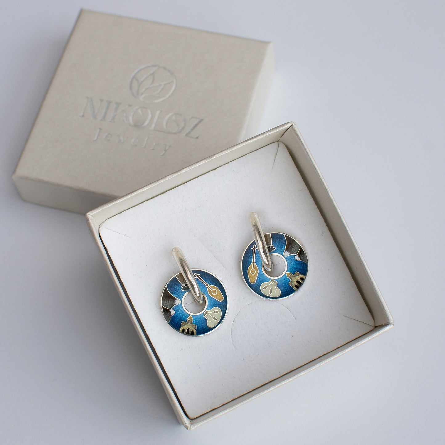 Cloisonne Enamel Earrings With Georgian Symbols: Sterling Silver Reversible Jewelry