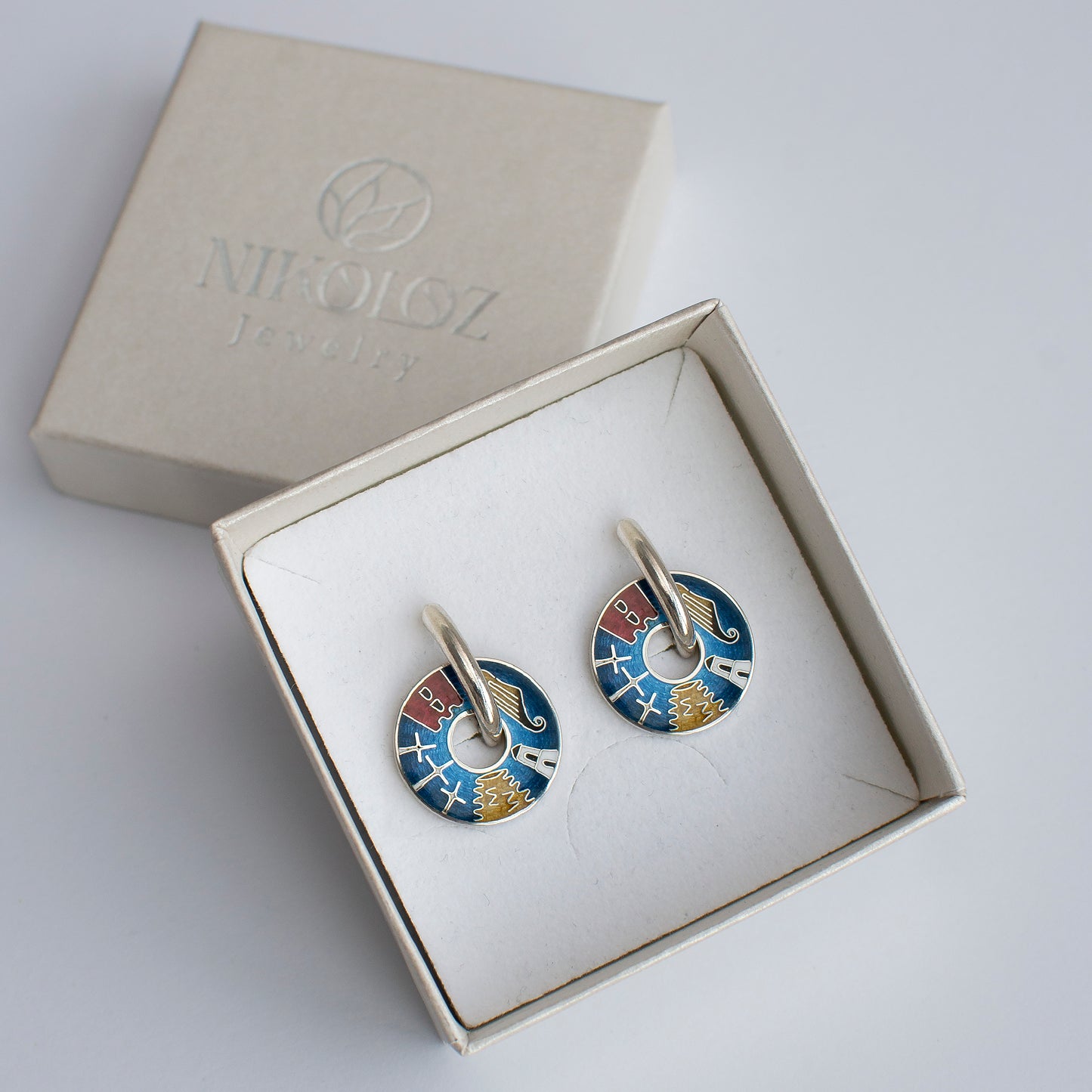 Cloisonne Enamel Earrings With Vilnius Symbols: Sterling Silver Reversible Jewelry