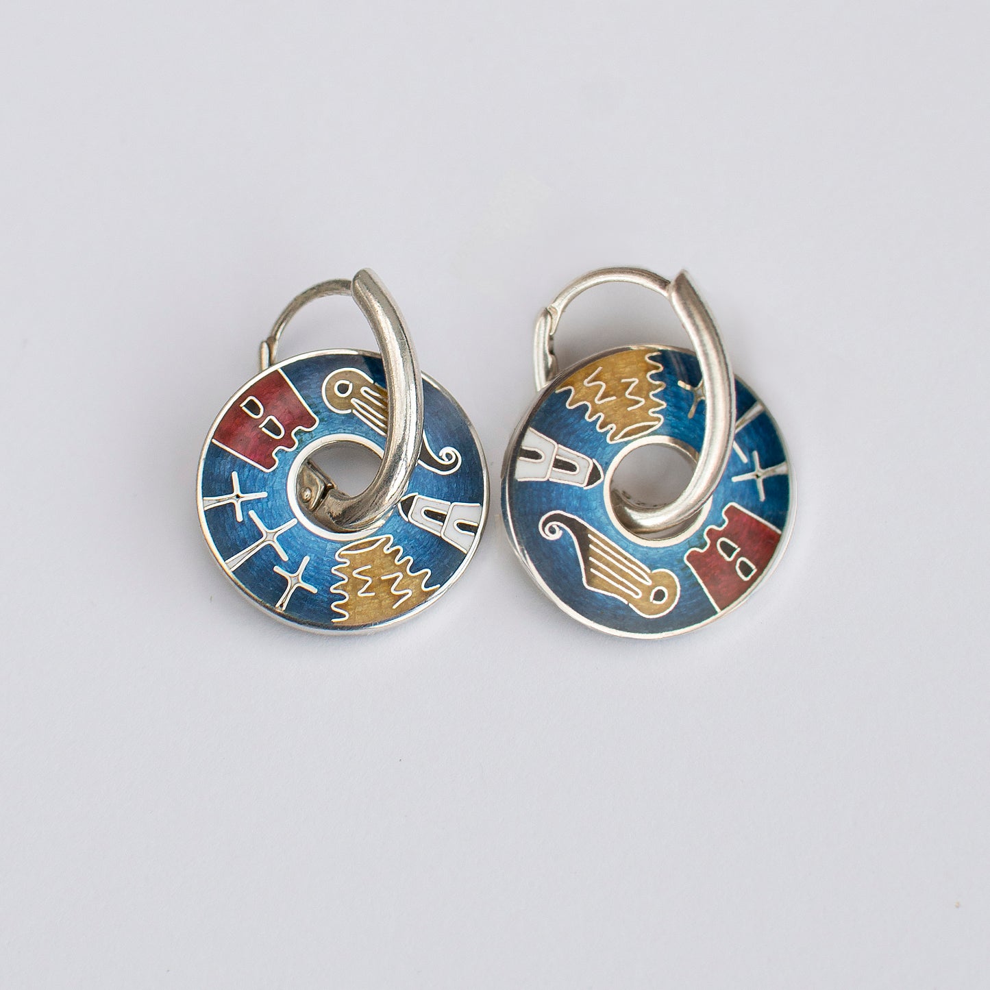 Cloisonne Enamel Earrings With Vilnius Symbols: Sterling Silver Reversible Jewelry