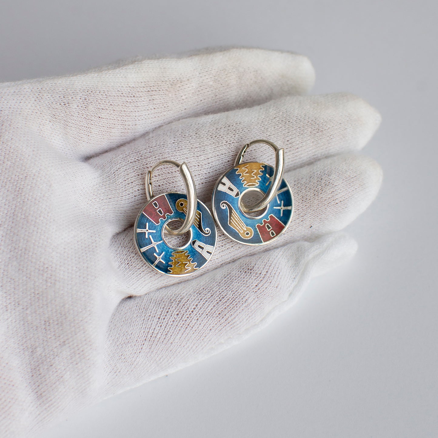 Cloisonne Enamel Earrings With Vilnius Symbols: Sterling Silver Reversible Jewelry