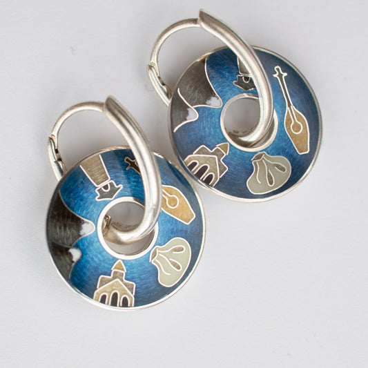Cloisonne Enamel Earrings With Georgian Symbols: Sterling Silver Reversible Jewelry