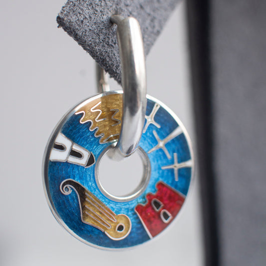 Cloisonne Enamel Earrings With Vilnius Symbols: Sterling Silver Reversible Jewelry