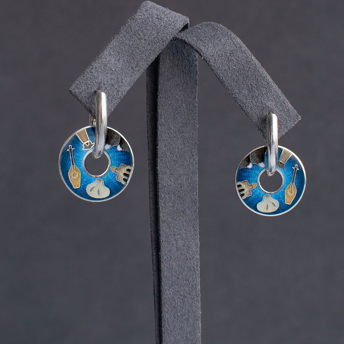 Cloisonne Enamel Earrings With Georgian Symbols: Sterling Silver Reversible Jewelry