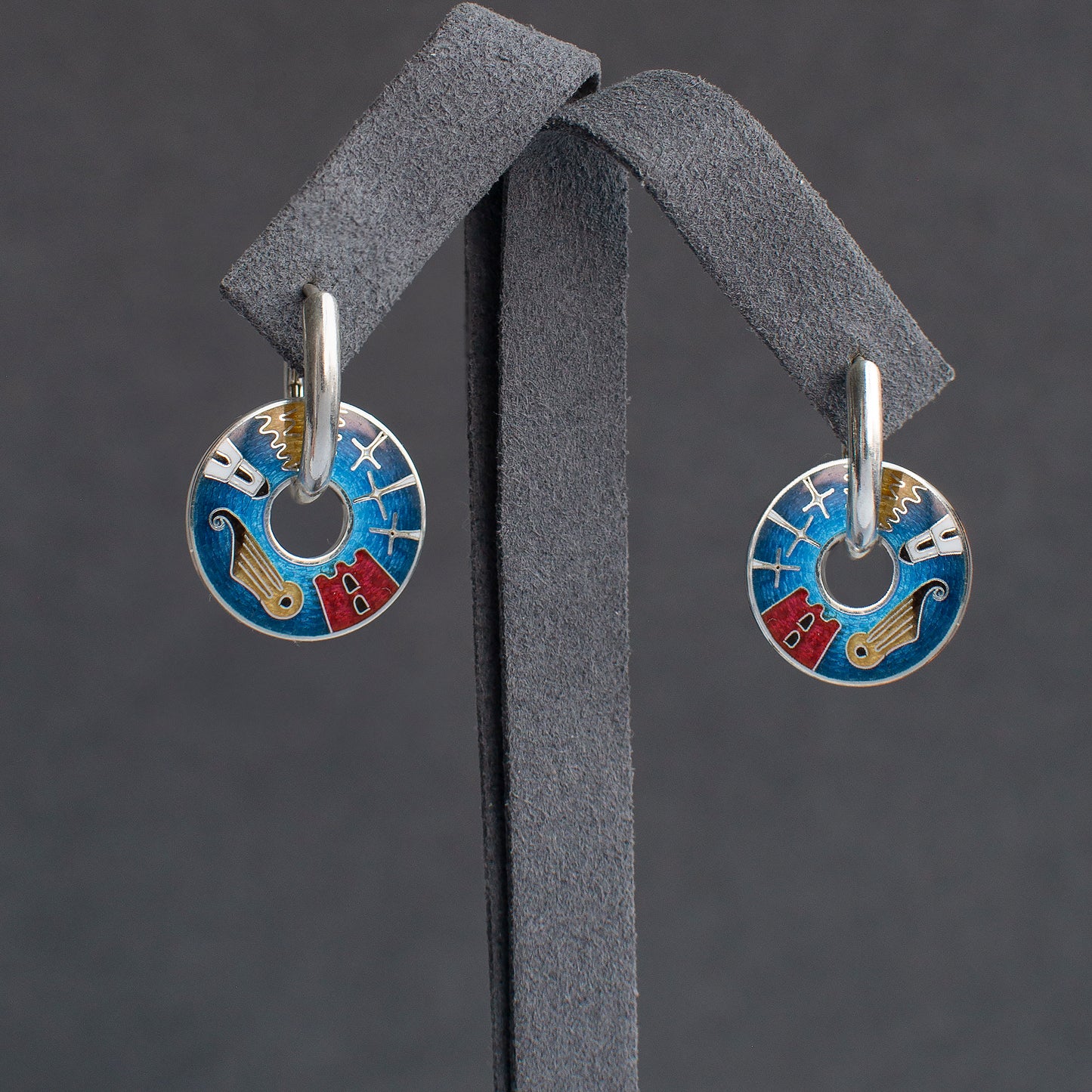 Cloisonne Enamel Earrings With Vilnius Symbols: Sterling Silver Reversible Jewelry
