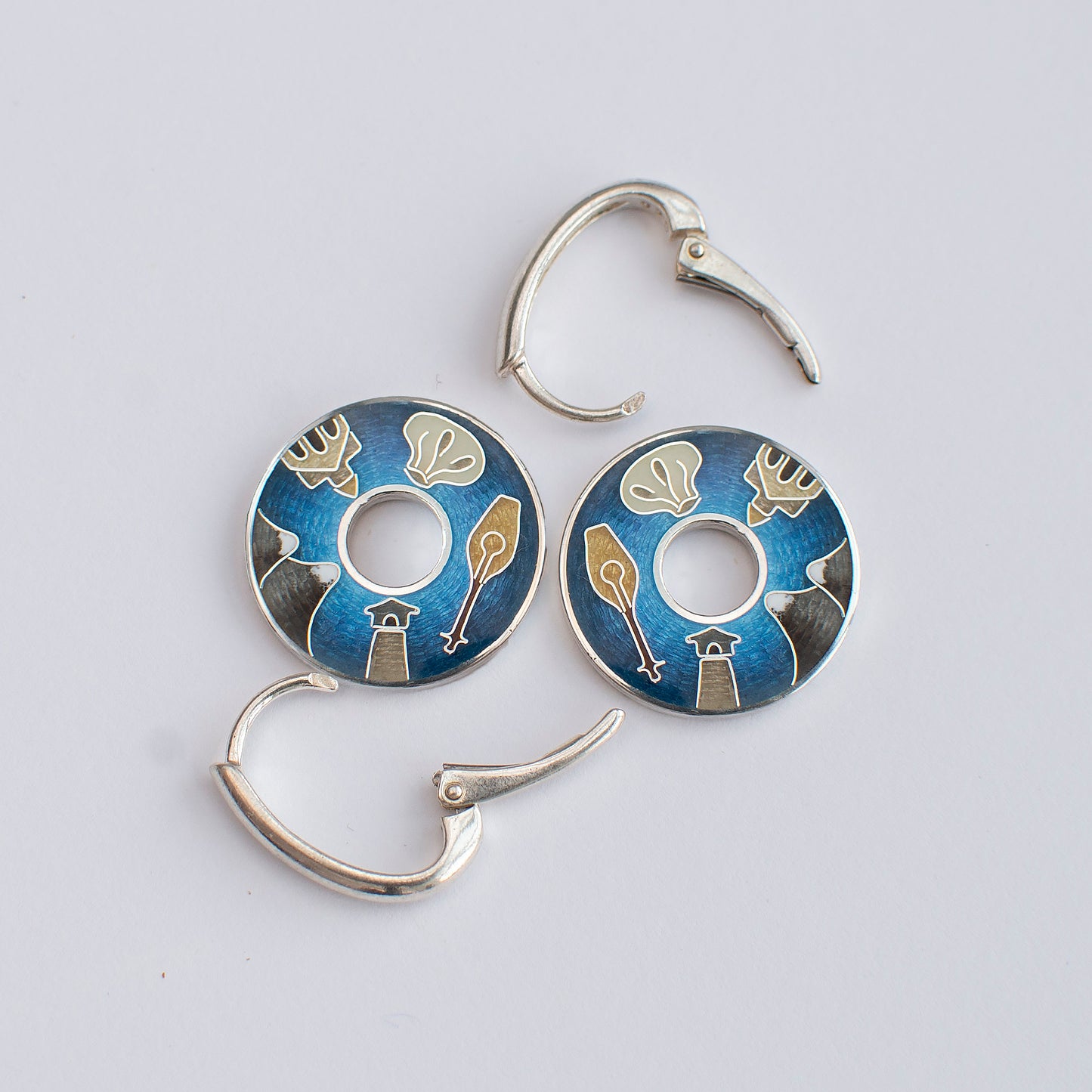 Cloisonne Enamel Earrings With Georgian Symbols: Sterling Silver Reversible Jewelry
