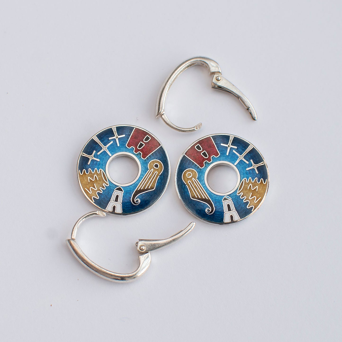 Cloisonne Enamel Earrings With Vilnius Symbols: Sterling Silver Reversible Jewelry