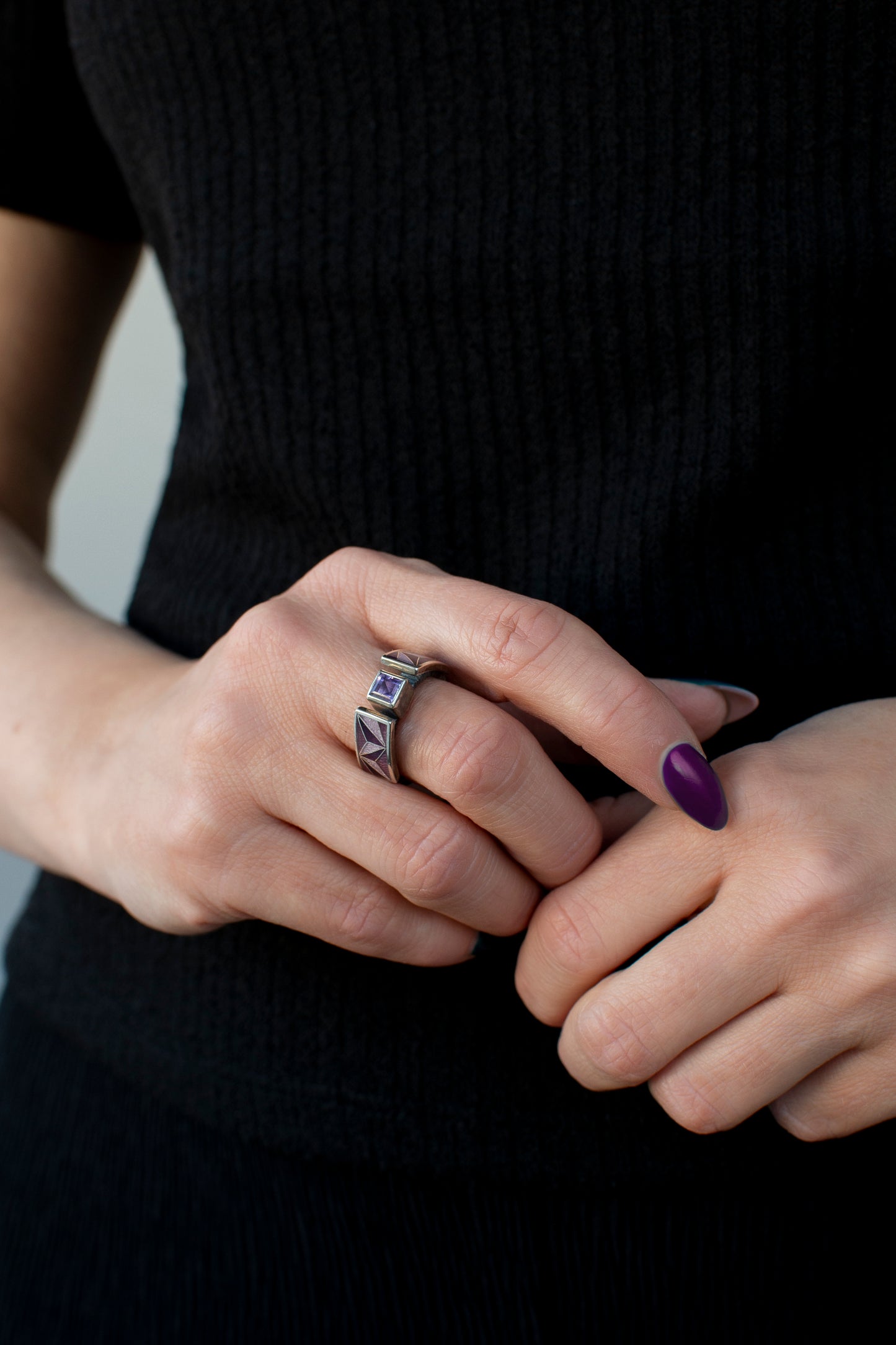 Cloisonné Enamel Ring Love Life, Amethyst Purple Ring