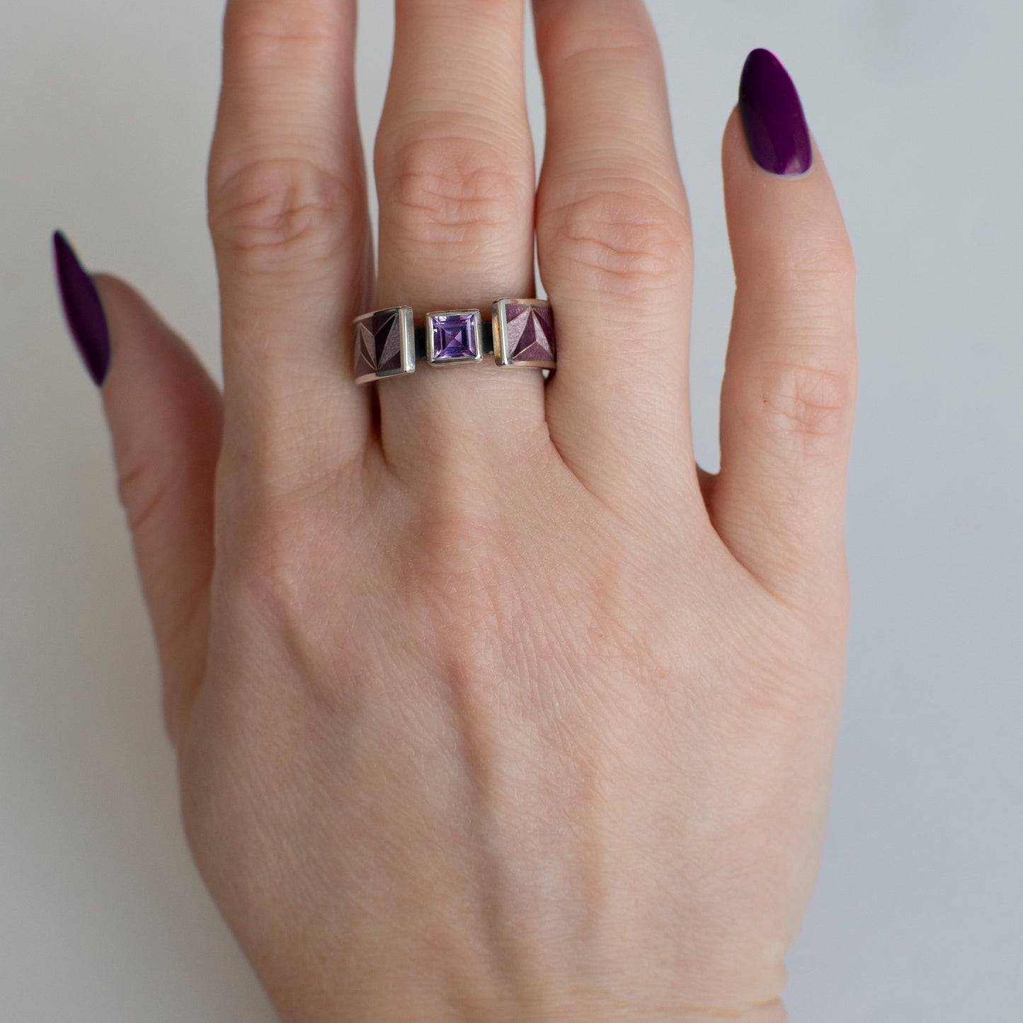 Cloisonné Enamel Ring Love Life, Amethyst Purple Ring