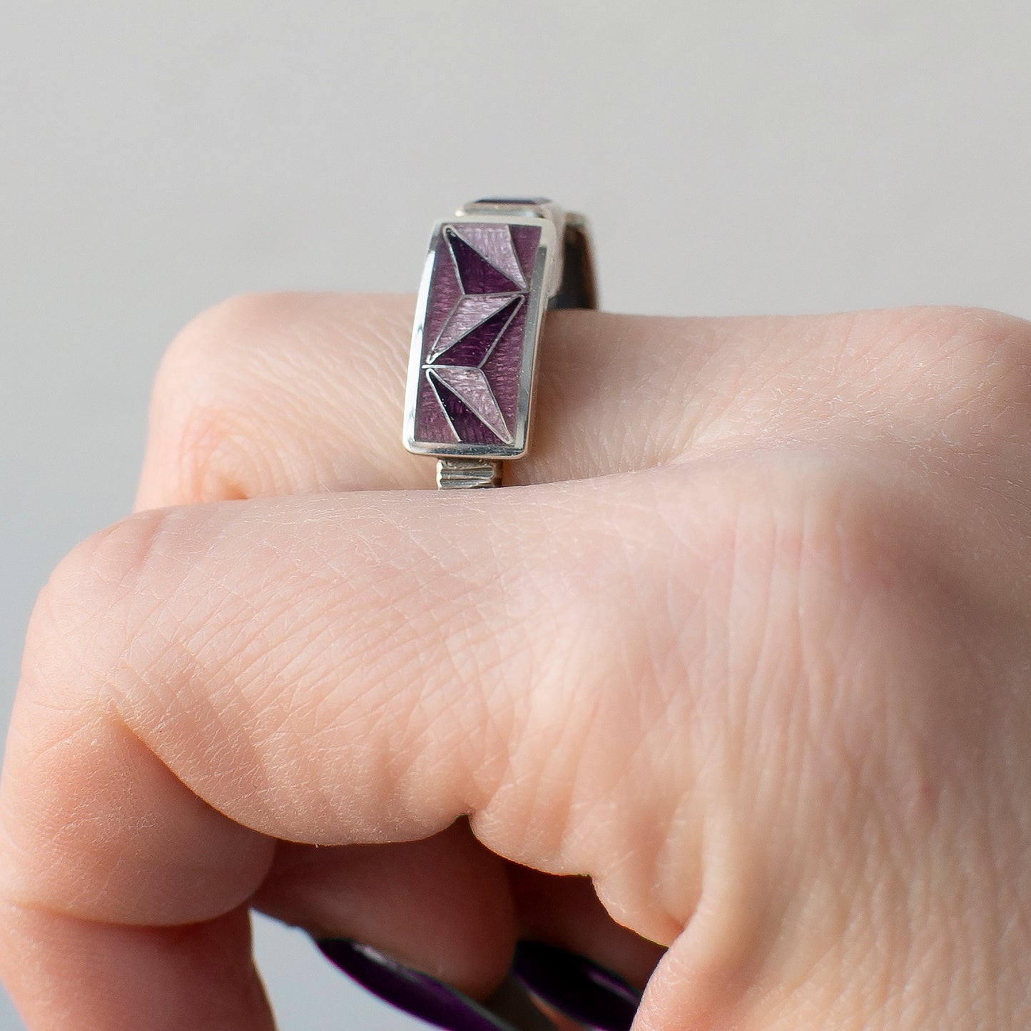 Cloisonné Enamel Ring Love Life, Amethyst Purple Ring