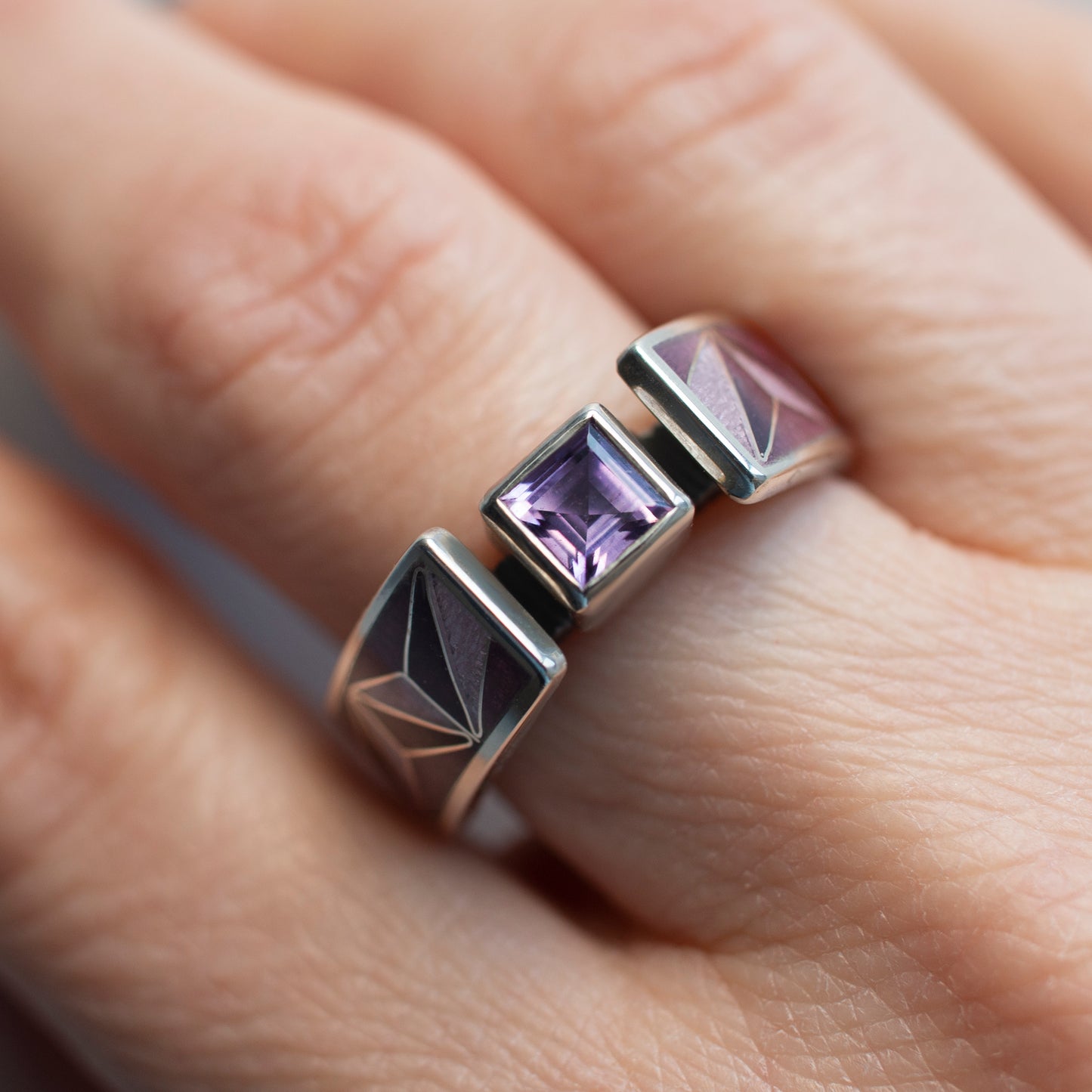 Cloisonné Enamel Ring Love Life, Amethyst Purple Ring