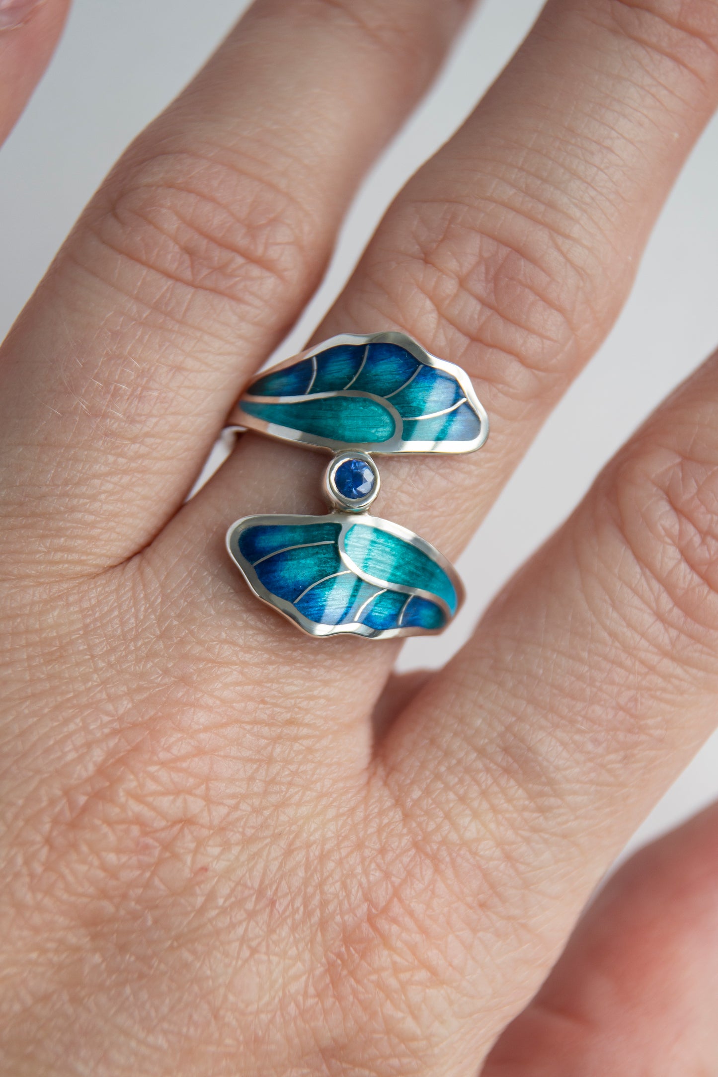 Sapphire Enamel Ring, Cloisonne Enamel And Sterling Silver Gemstone Ring