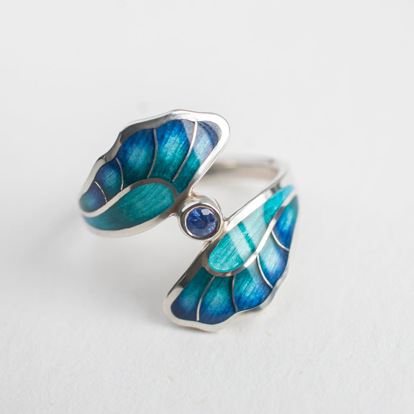 Sapphire Enamel Ring, Cloisonne Enamel And Sterling Silver Gemstone Ring