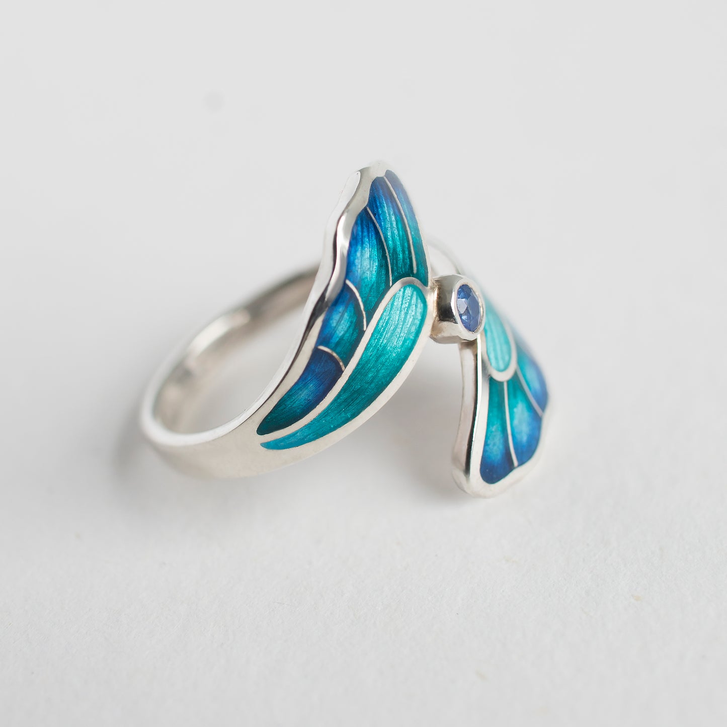 Sapphire Enamel Ring, Cloisonne Enamel And Sterling Silver Gemstone Ring