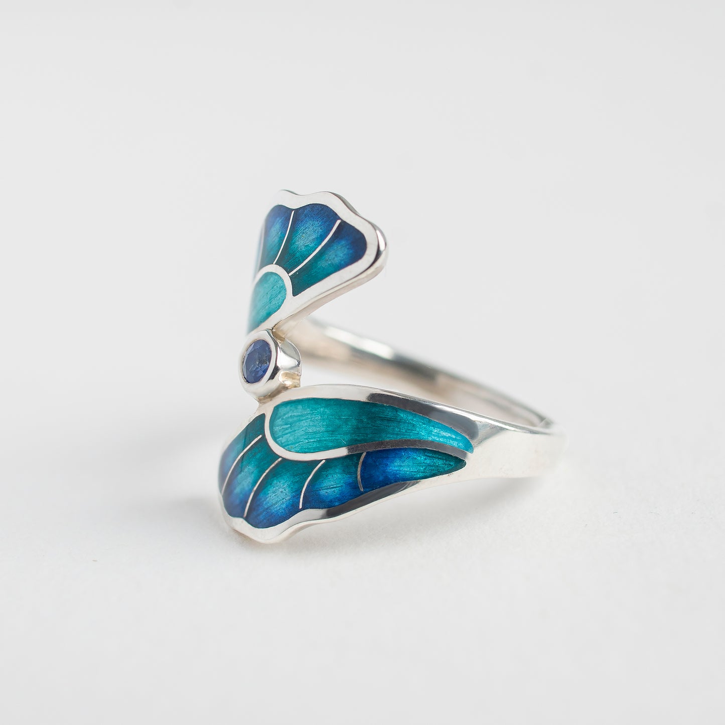 Sapphire Enamel Ring, Cloisonne Enamel And Sterling Silver Gemstone Ring