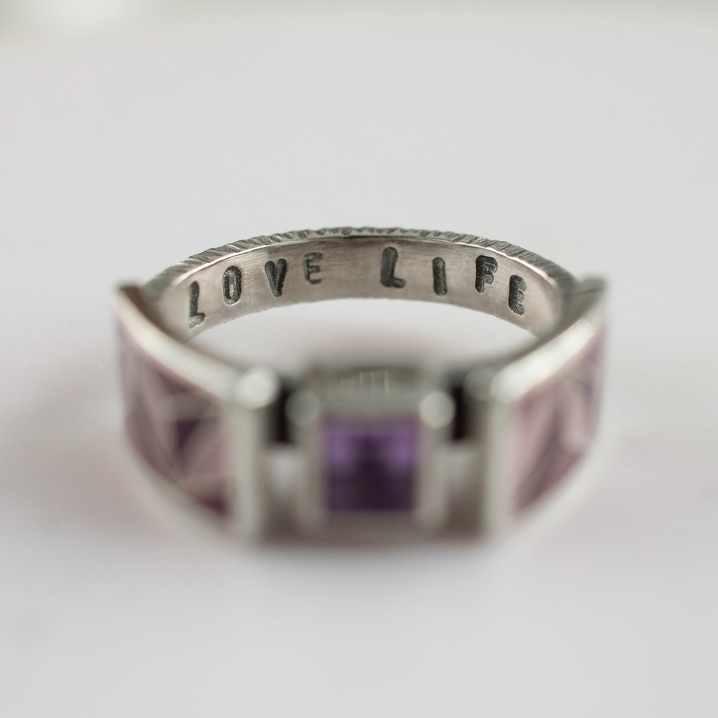 Cloisonné Enamel Ring Love Life, Amethyst Purple Ring