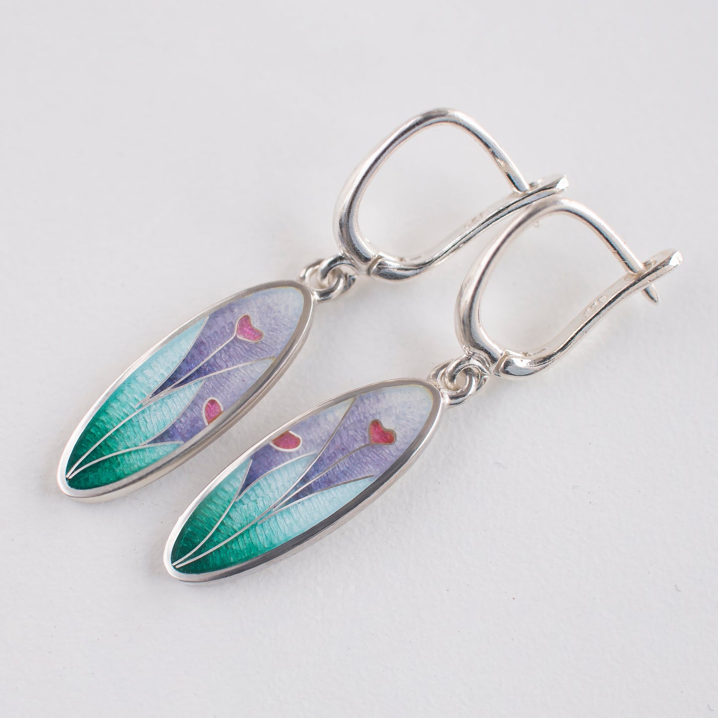 Hearts in Harmony: Sterling Silver & Cloisonne Enamel Earrings
