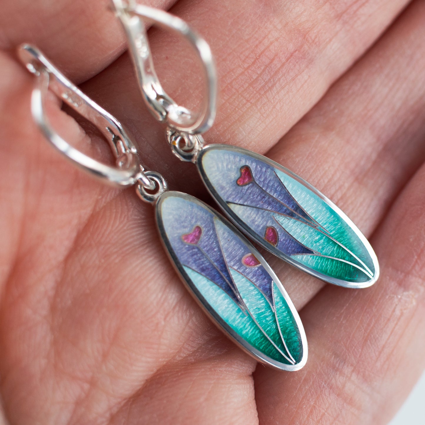 Hearts in Harmony: Sterling Silver & Cloisonne Enamel Earrings