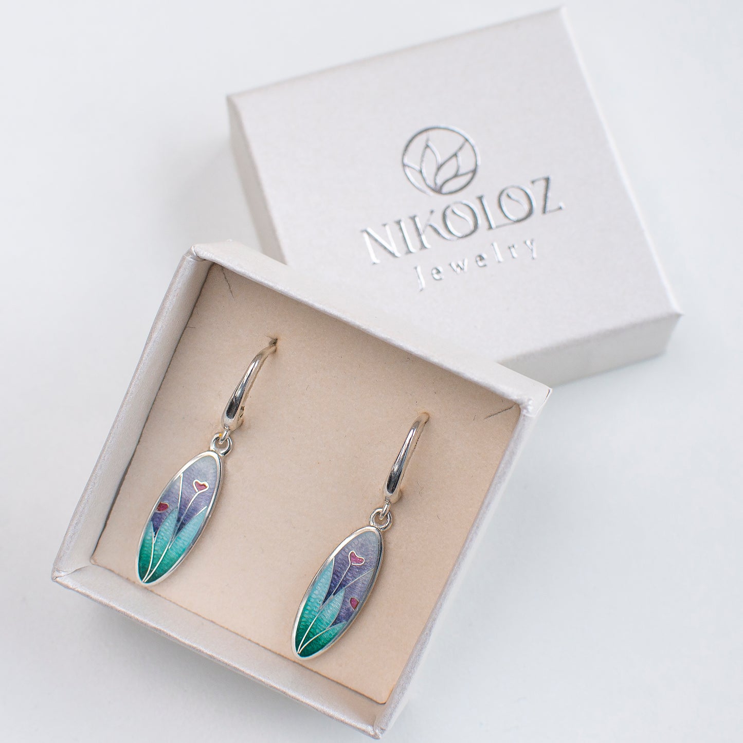 Hearts in Harmony: Sterling Silver & Cloisonne Enamel Earrings