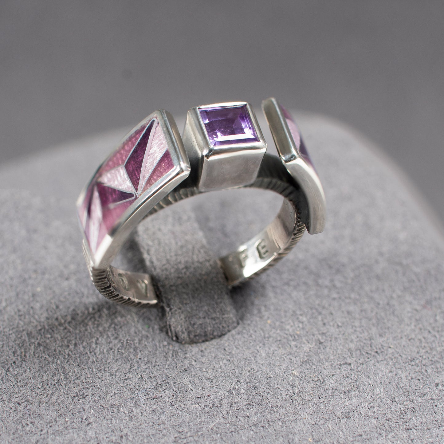 Cloisonné Enamel Ring Love Life, Amethyst Purple Ring