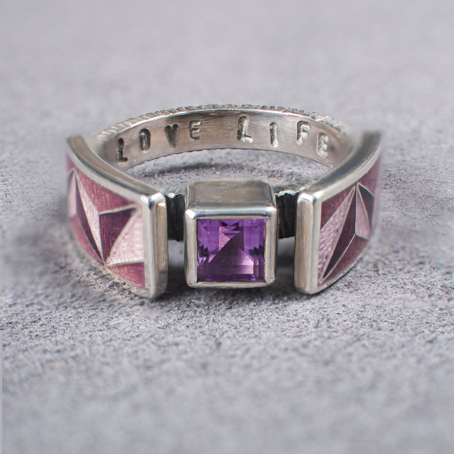 Cloisonné Enamel Ring Love Life, Amethyst Purple Ring