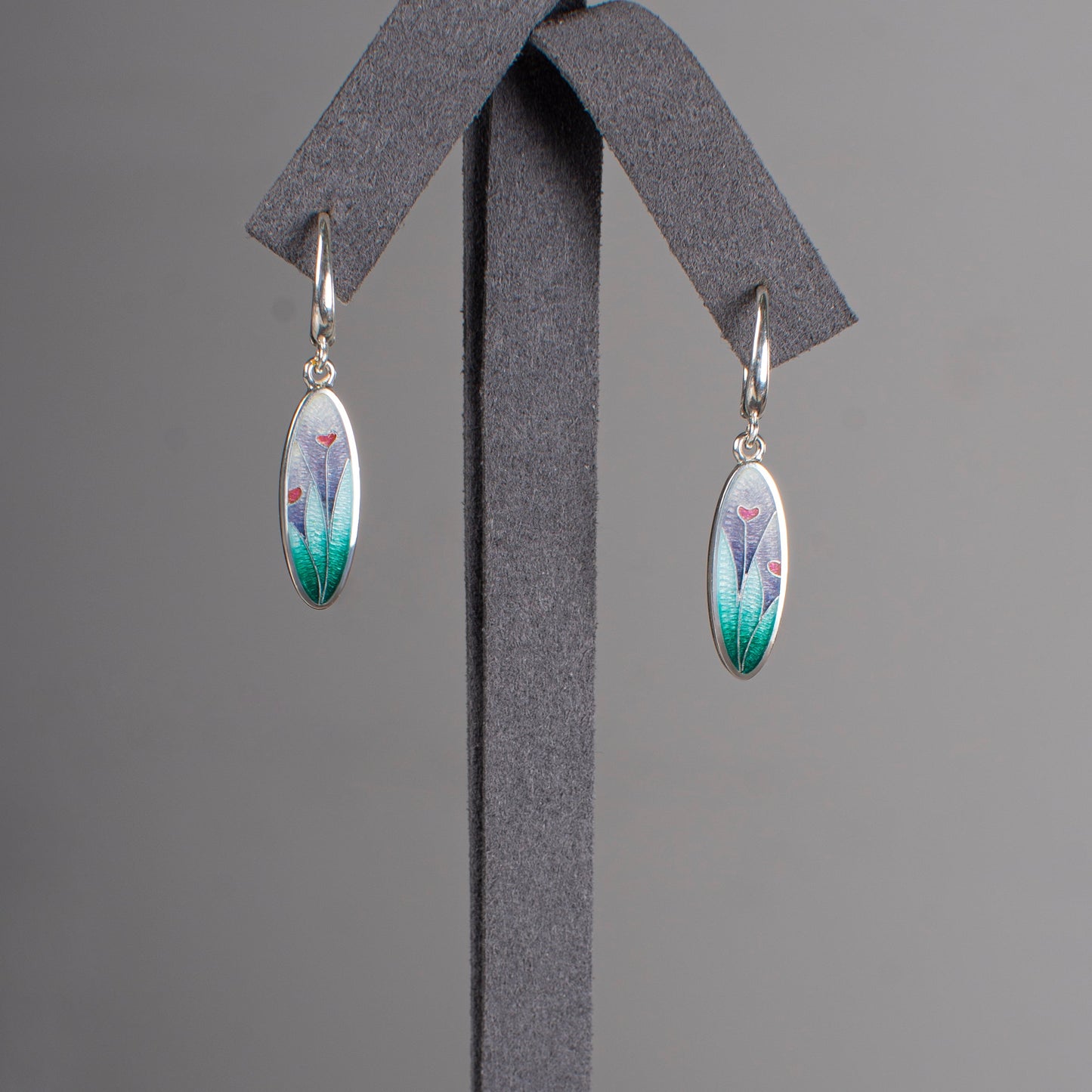 Hearts in Harmony: Sterling Silver & Cloisonne Enamel Earrings