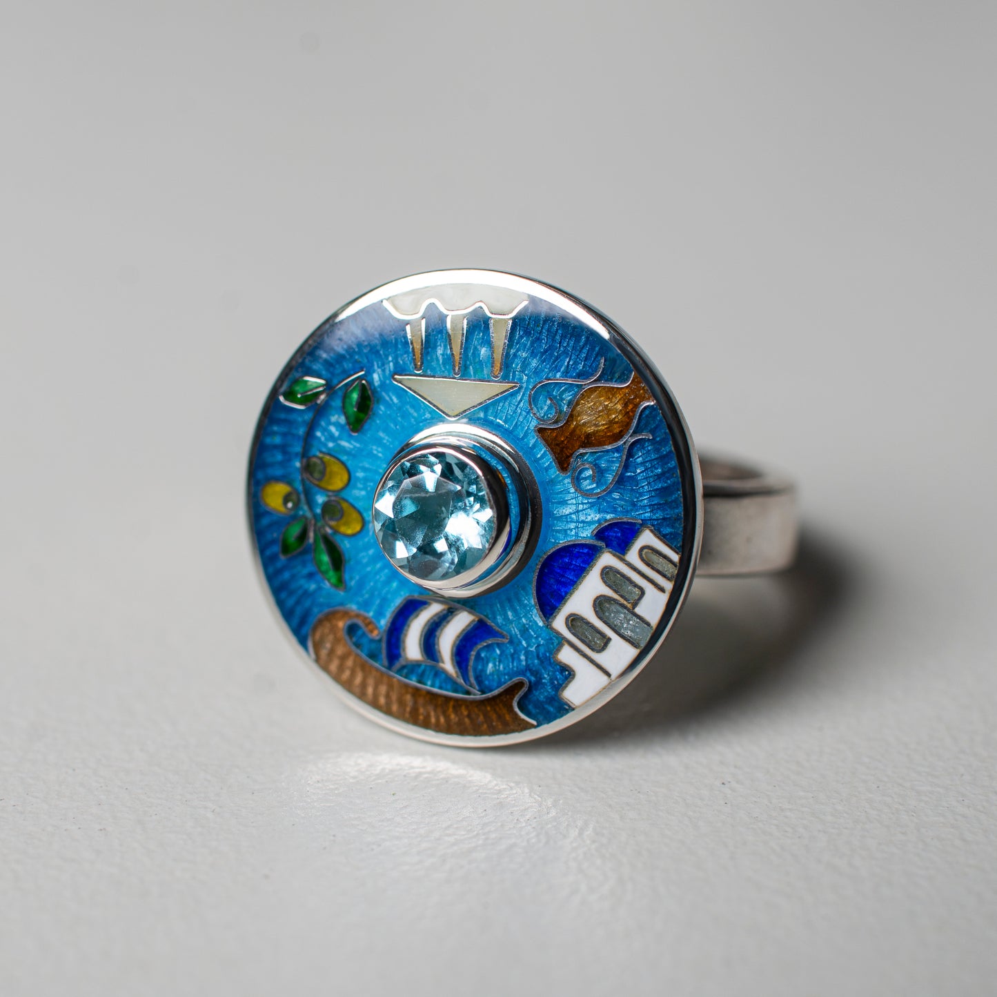 Cloisonne Enamel Silver Ring With Greece sight