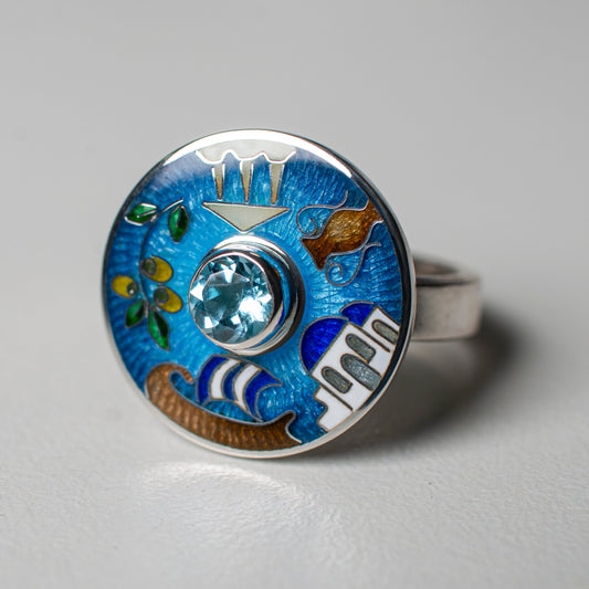 Cloisonne Enamel Silver Ring With Greece sight