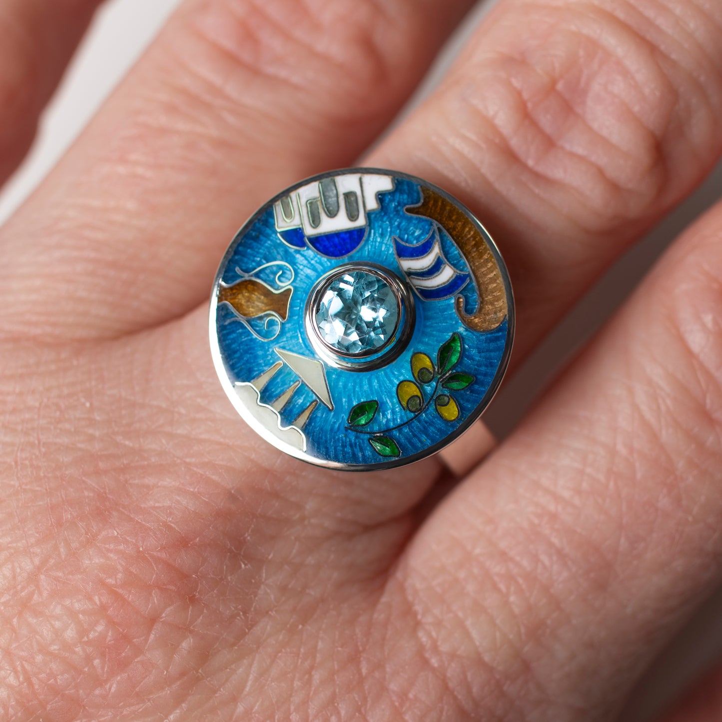 Cloisonne Enamel Silver Ring With Greece sight