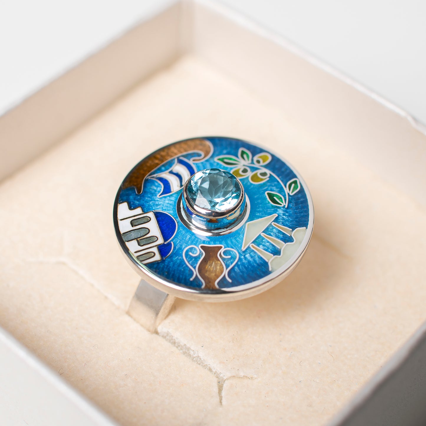 Cloisonne Enamel Silver Ring With Greece sight