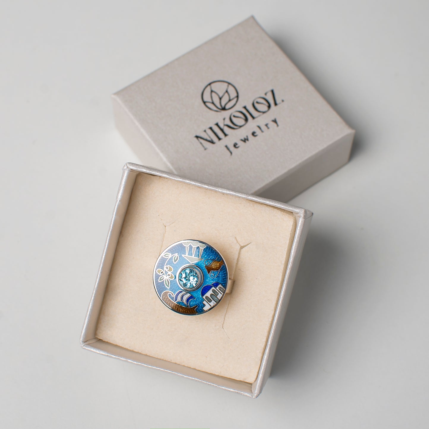 Cloisonne Enamel Silver Ring With Greece sight