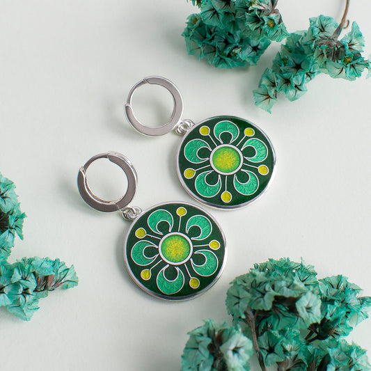 Greenery Cloisonne Enamel Floral Earrings