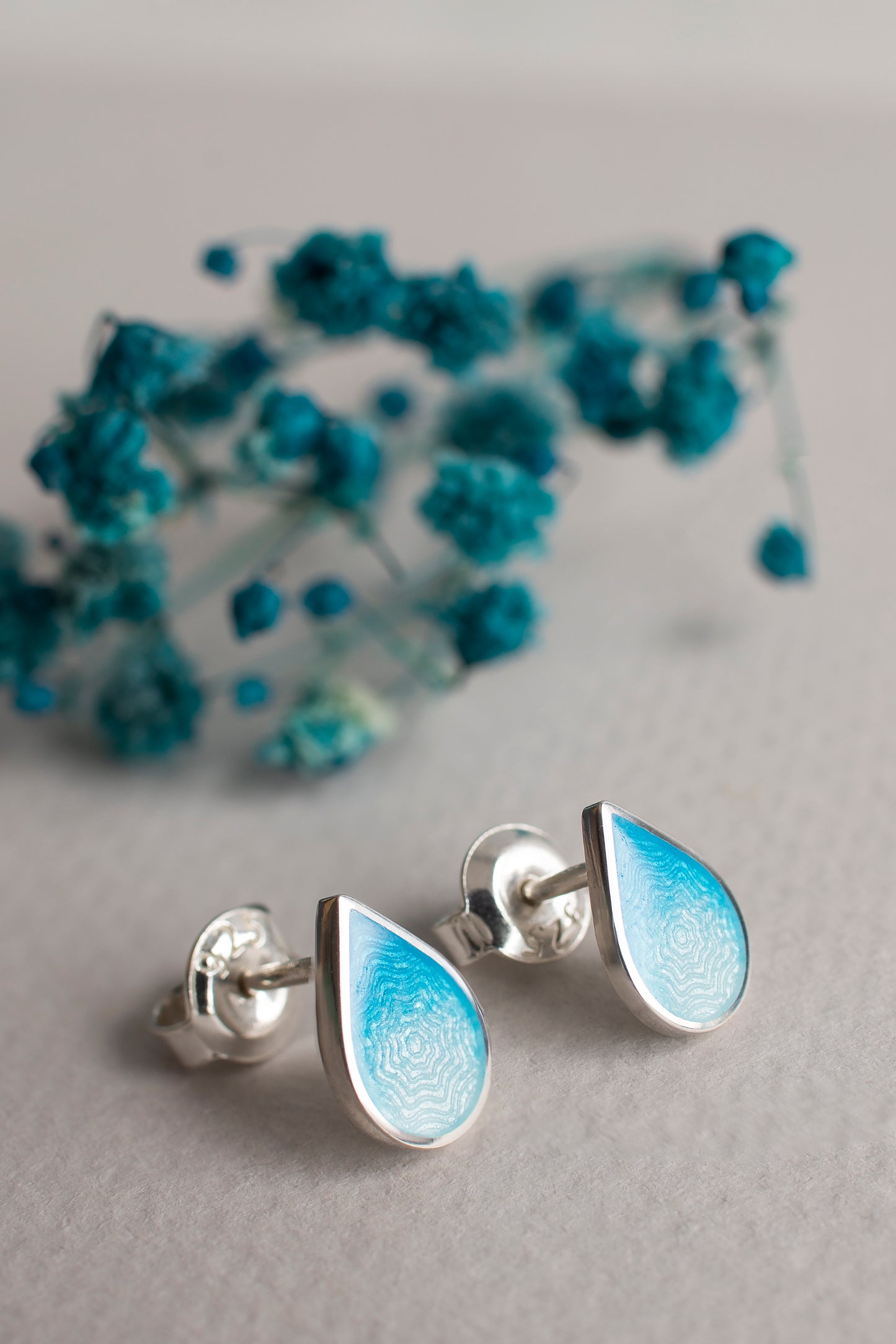 Drop Stud Enamel Earrings With Guilloche Pattern