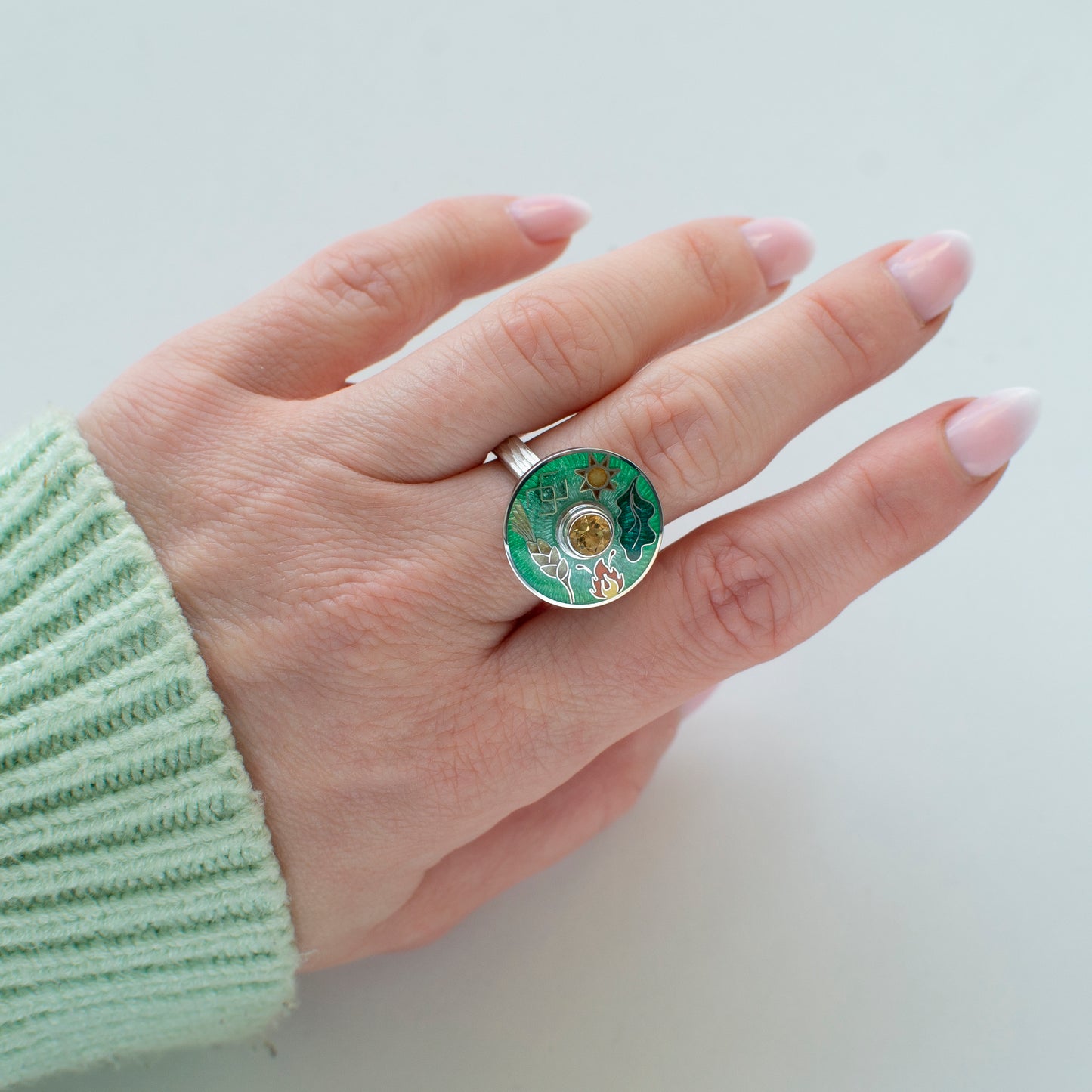 Cloisonne Enamel Green Ring Ligo