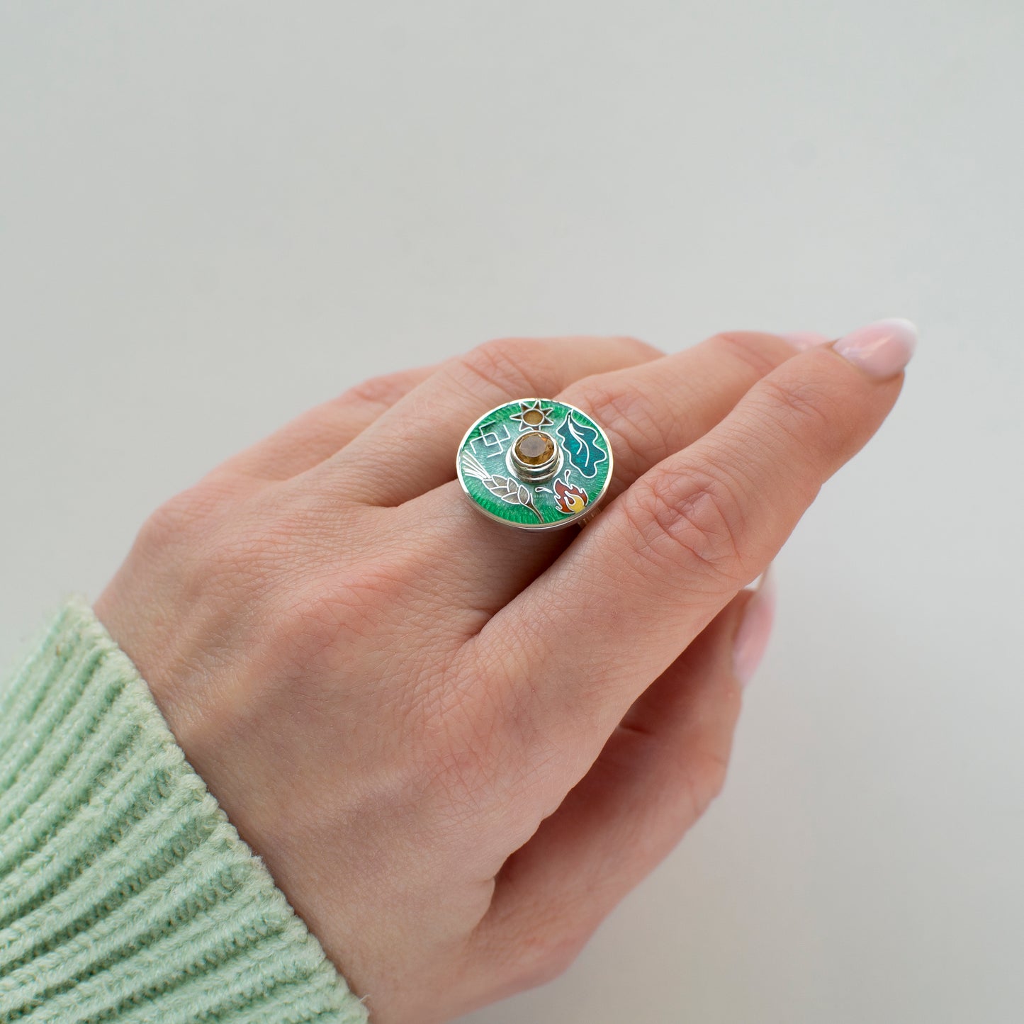 Cloisonne Enamel Green Ring Ligo