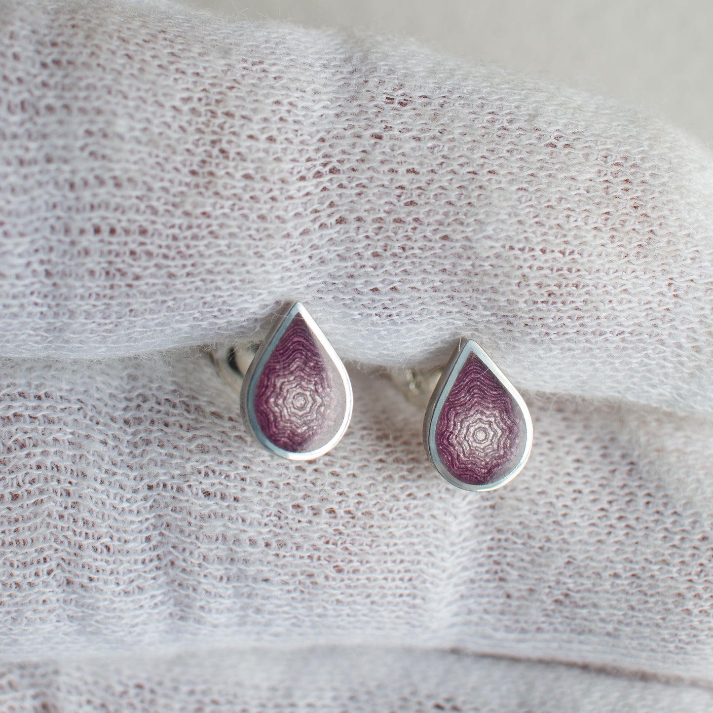 Small Drop Stud Enamel Earrings With Guilloche Pattern