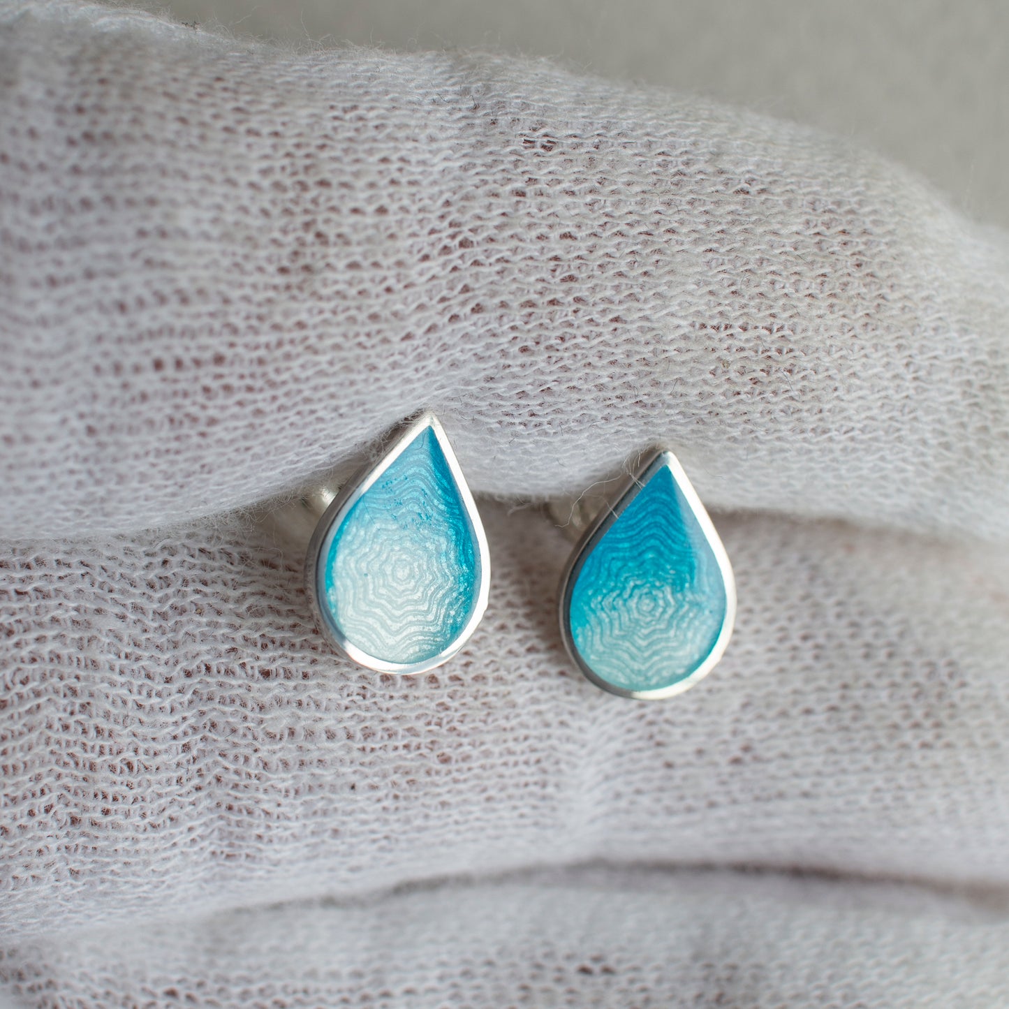 Drop Stud Enamel Earrings With Guilloche Pattern
