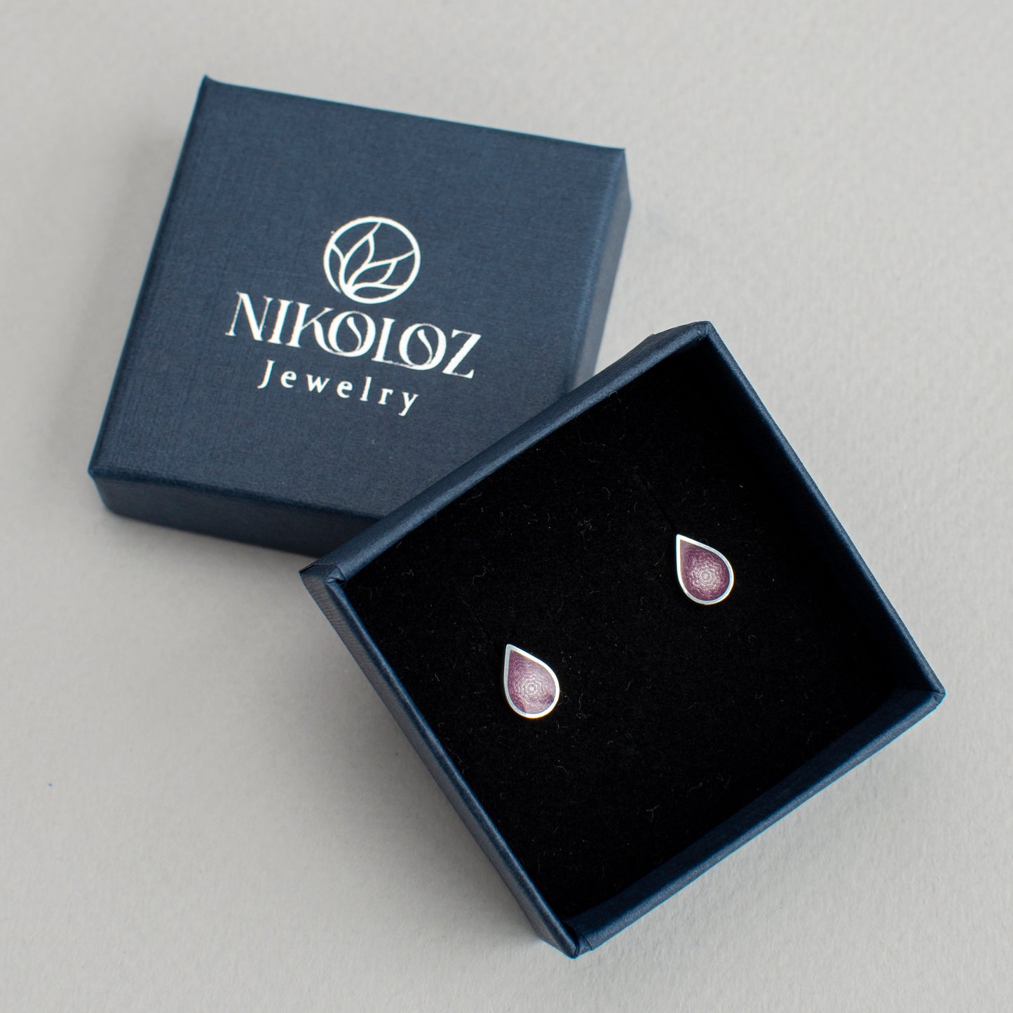 Small Drop Stud Enamel Earrings With Guilloche Pattern