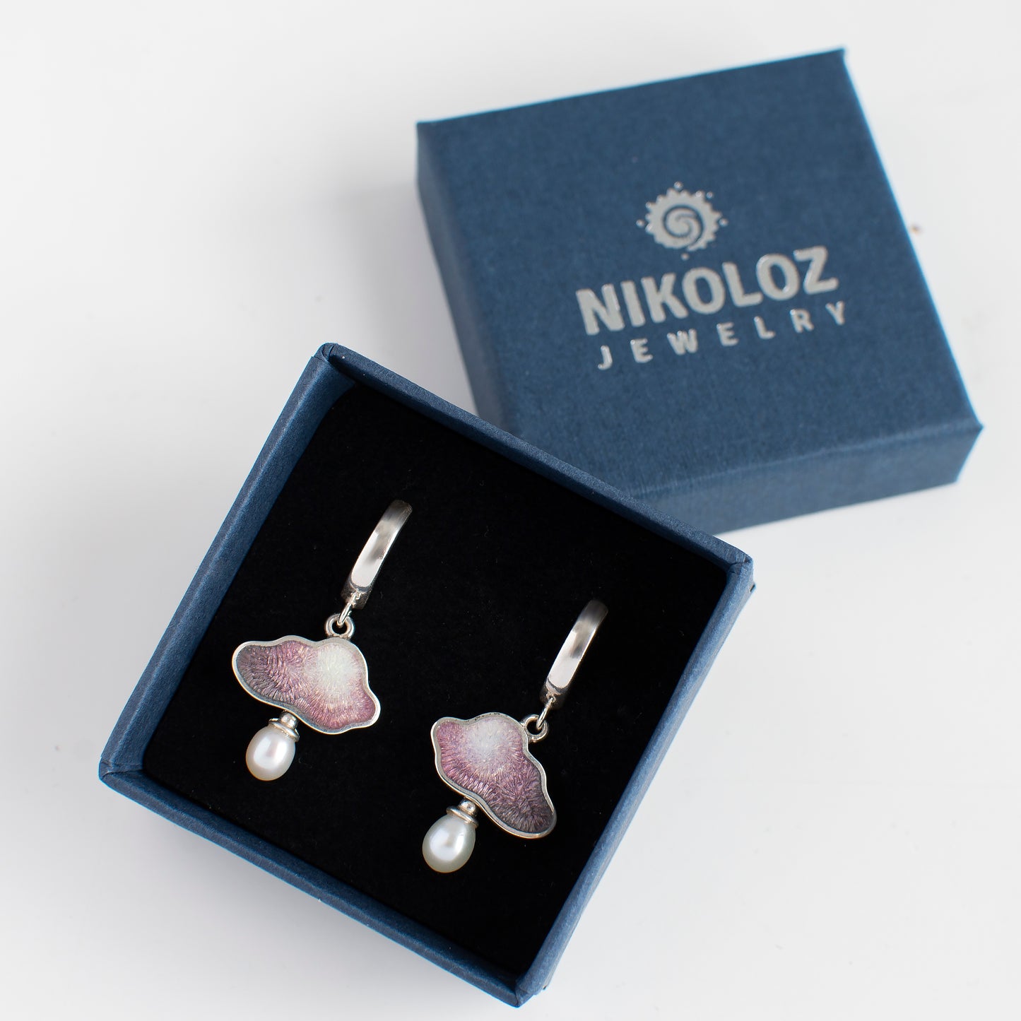 Cloud Raindrop Enamel Earrings With White Pearls