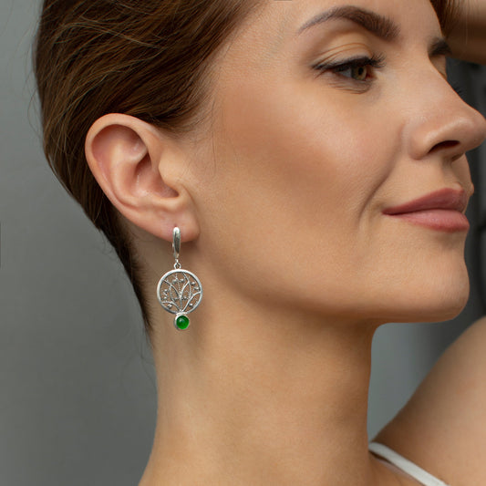 Ornamental Filigree Earrings With Jadeite Stones