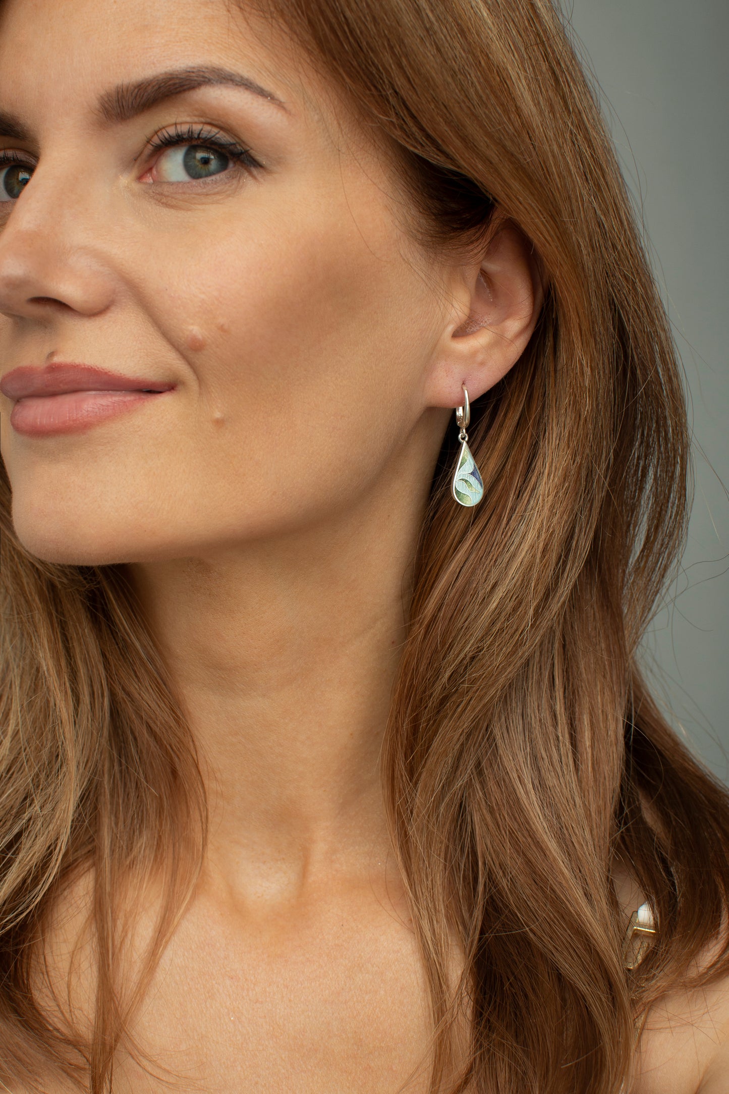 Cloisonne Enamel Teardrop Earrings With Floral Pattern